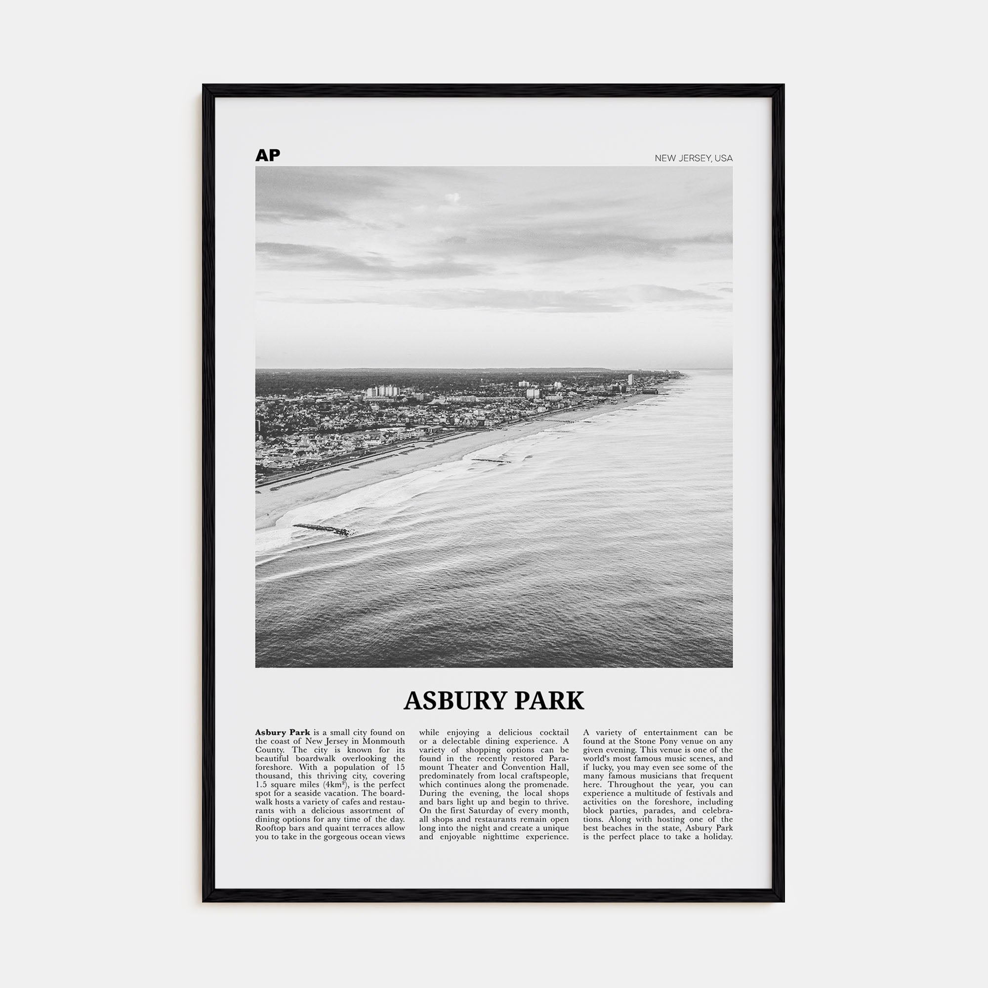 Asbury Park Travel B&W Poster
