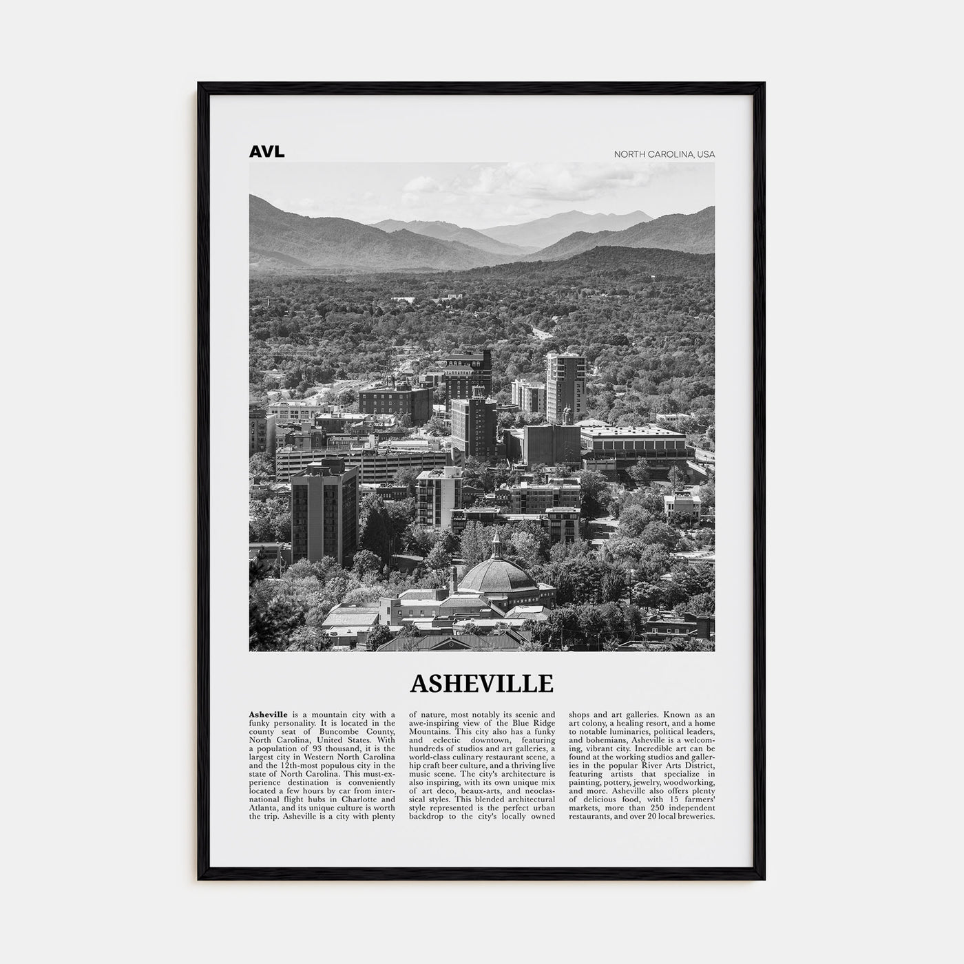 Asheville Travel B&W No 1 Poster