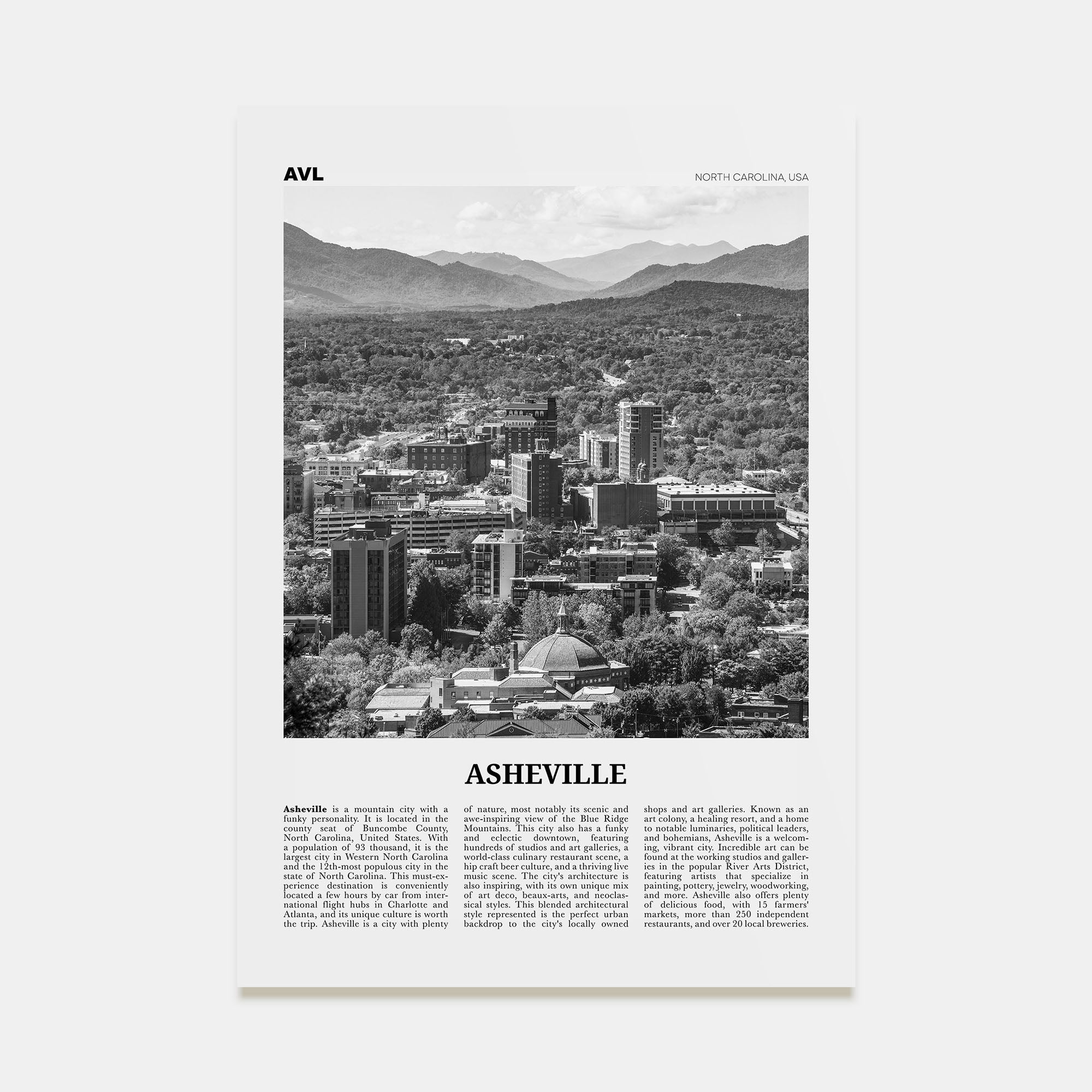 Asheville Travel B&W No 1 Poster