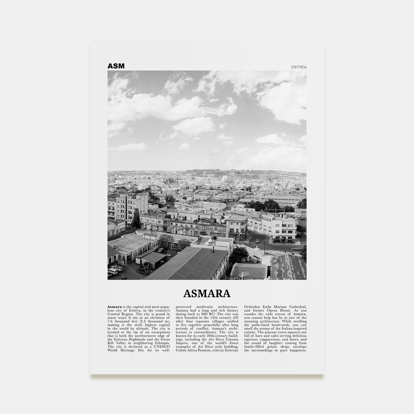 Asmara Travel B&W Poster