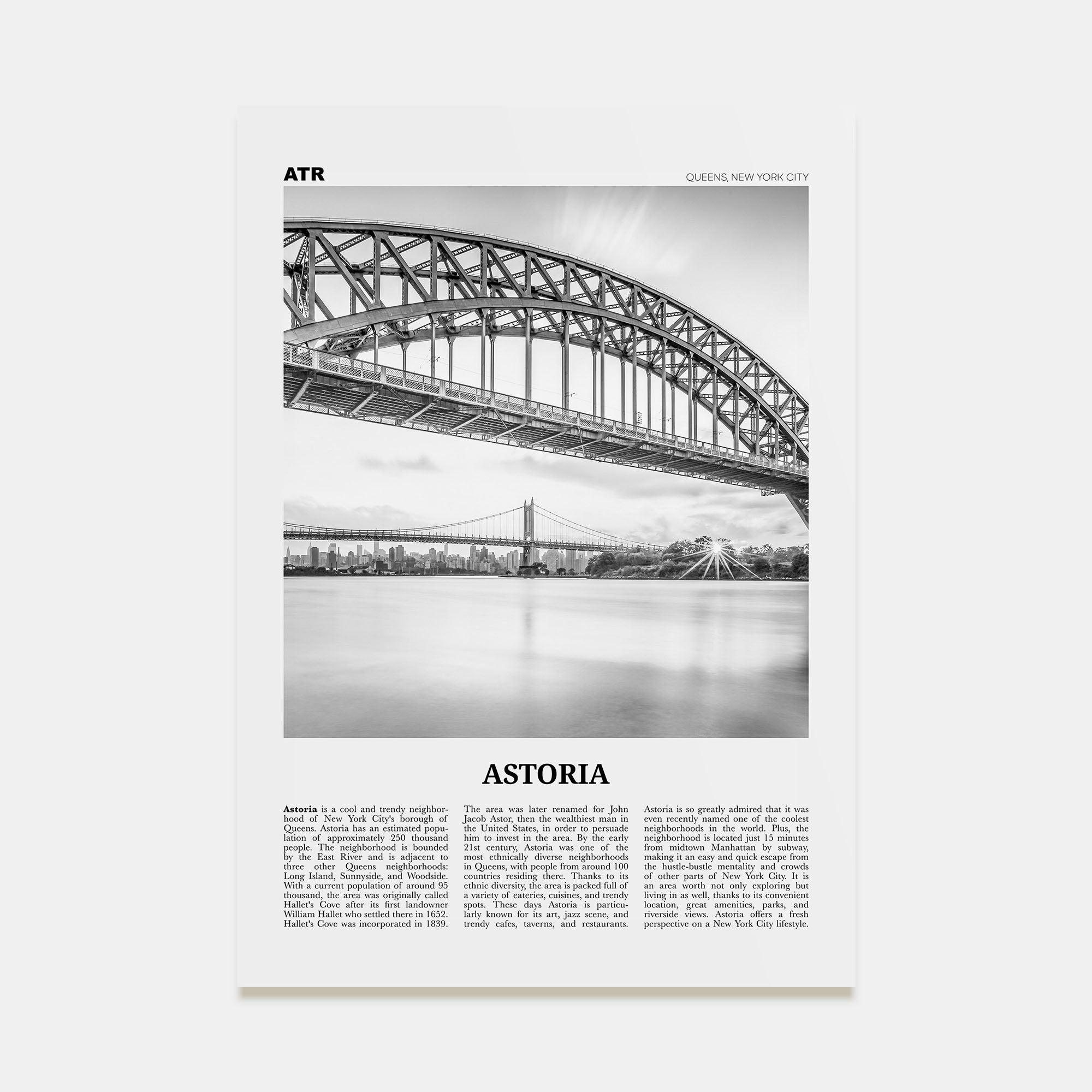 Astoria, New York Travel B&W Poster