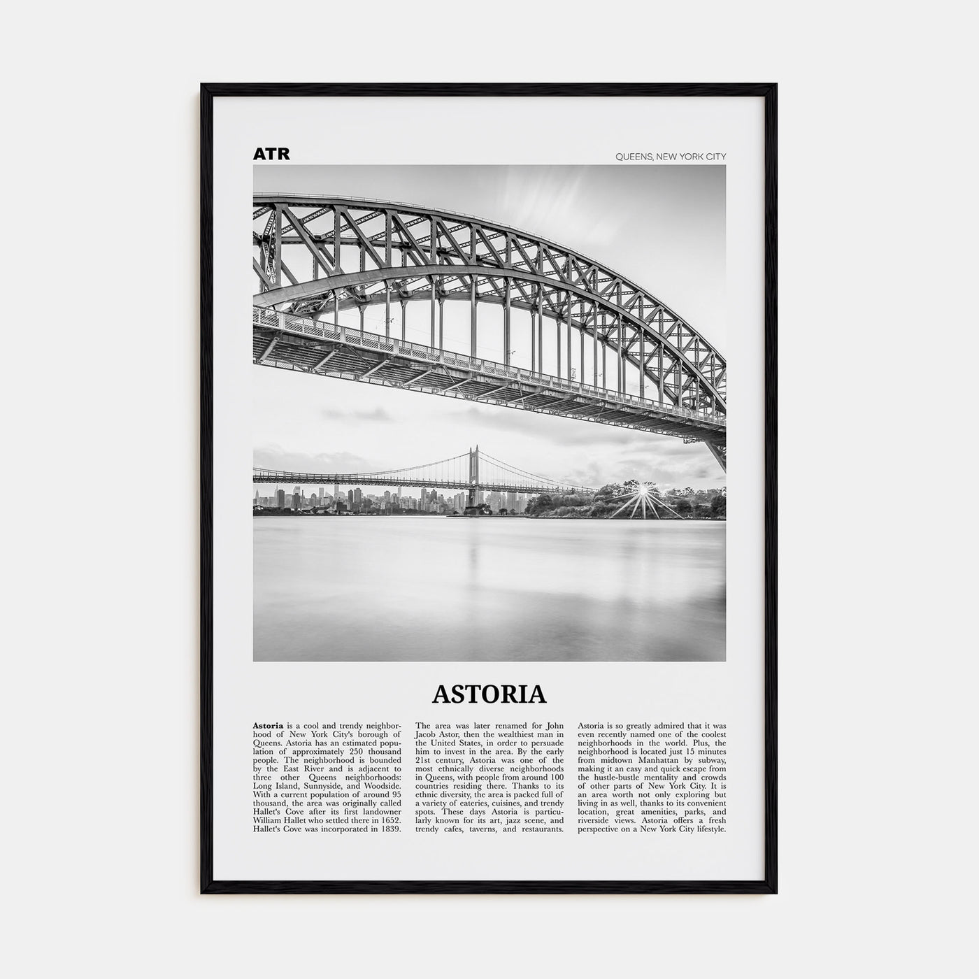 Astoria, New York Travel B&W Poster