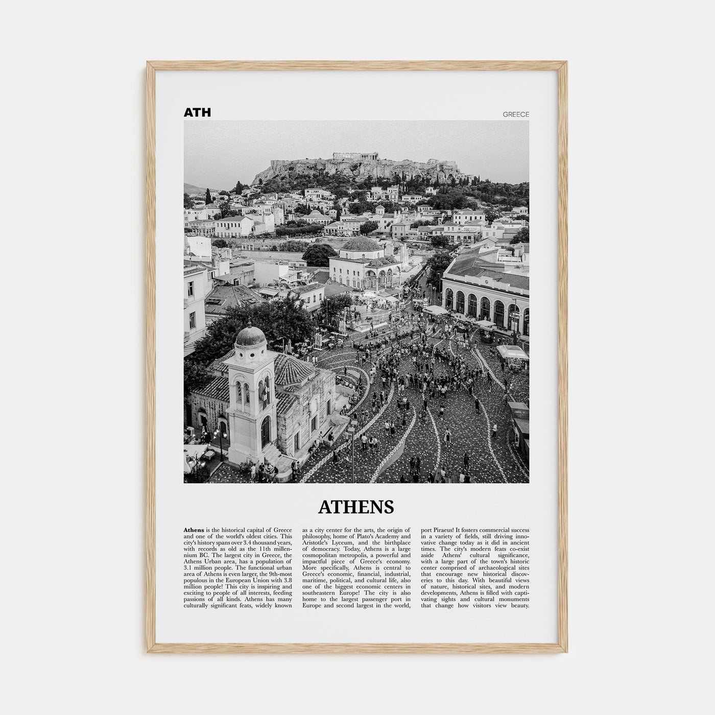 Athens, Greece Travel B&W No 1 Poster