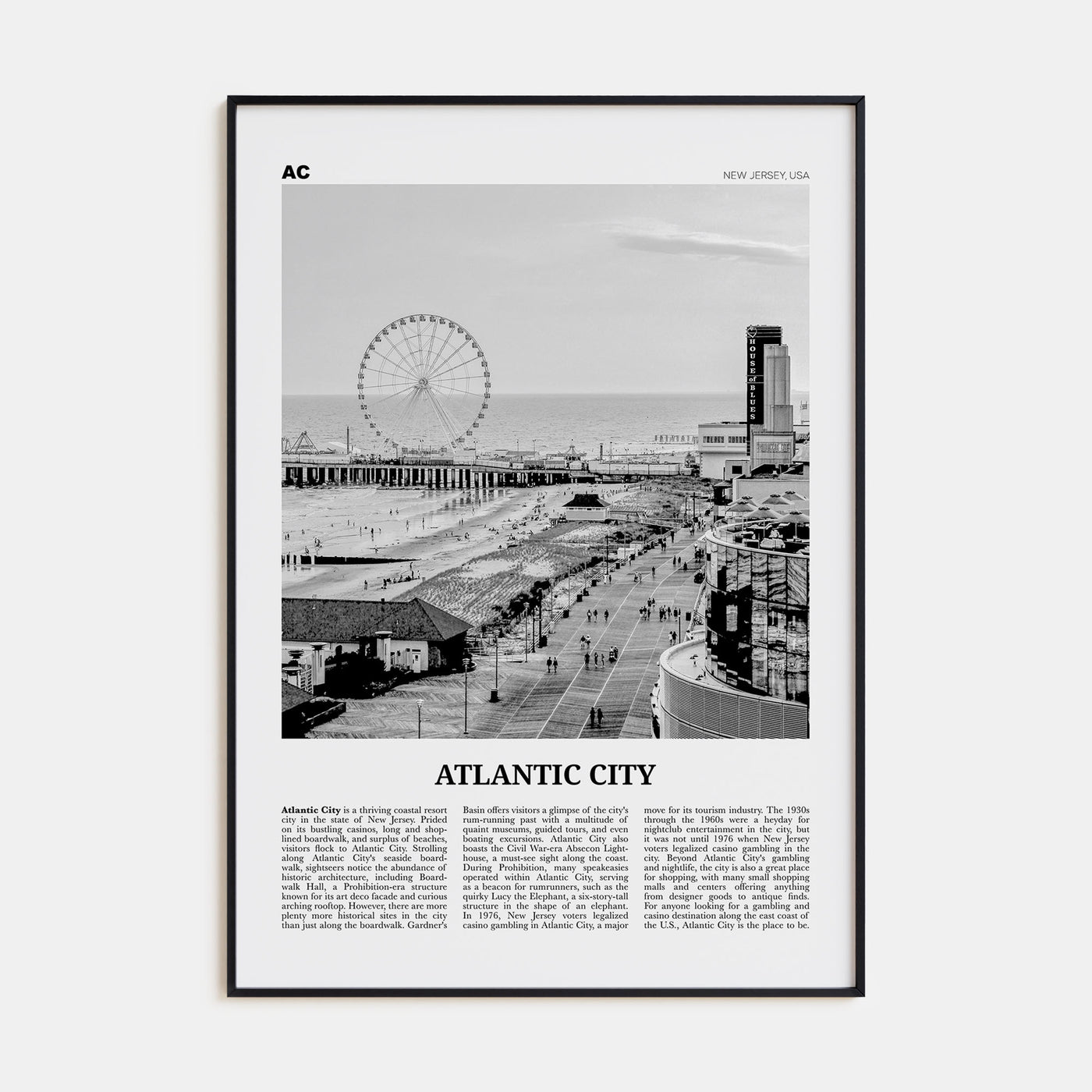 Atlantic City Travel B&W Poster