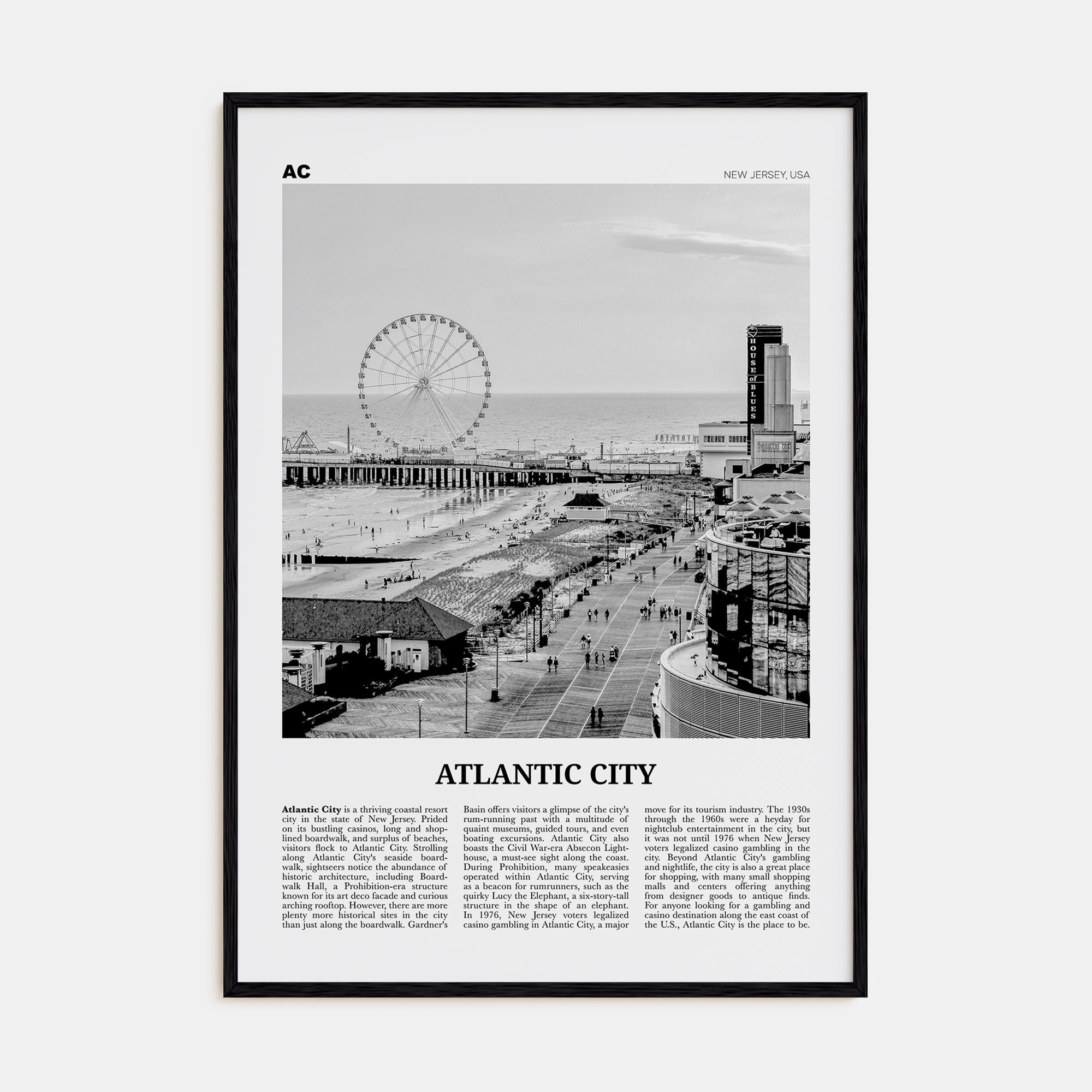 Atlantic City Travel B&W Poster
