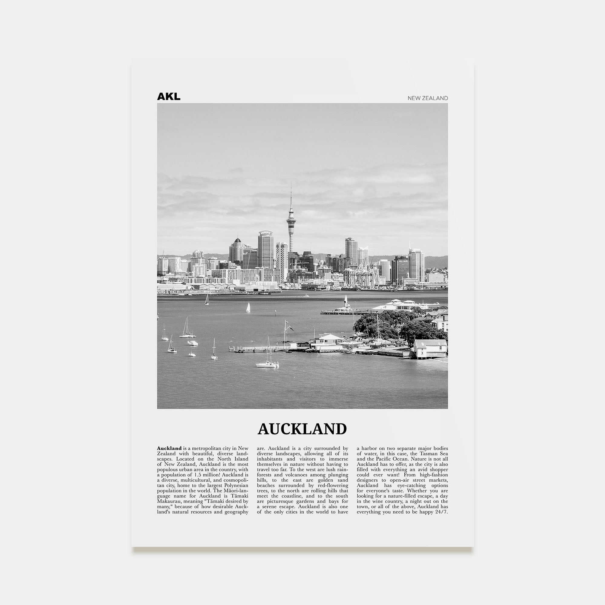 Auckland Travel B&W No 1 Poster