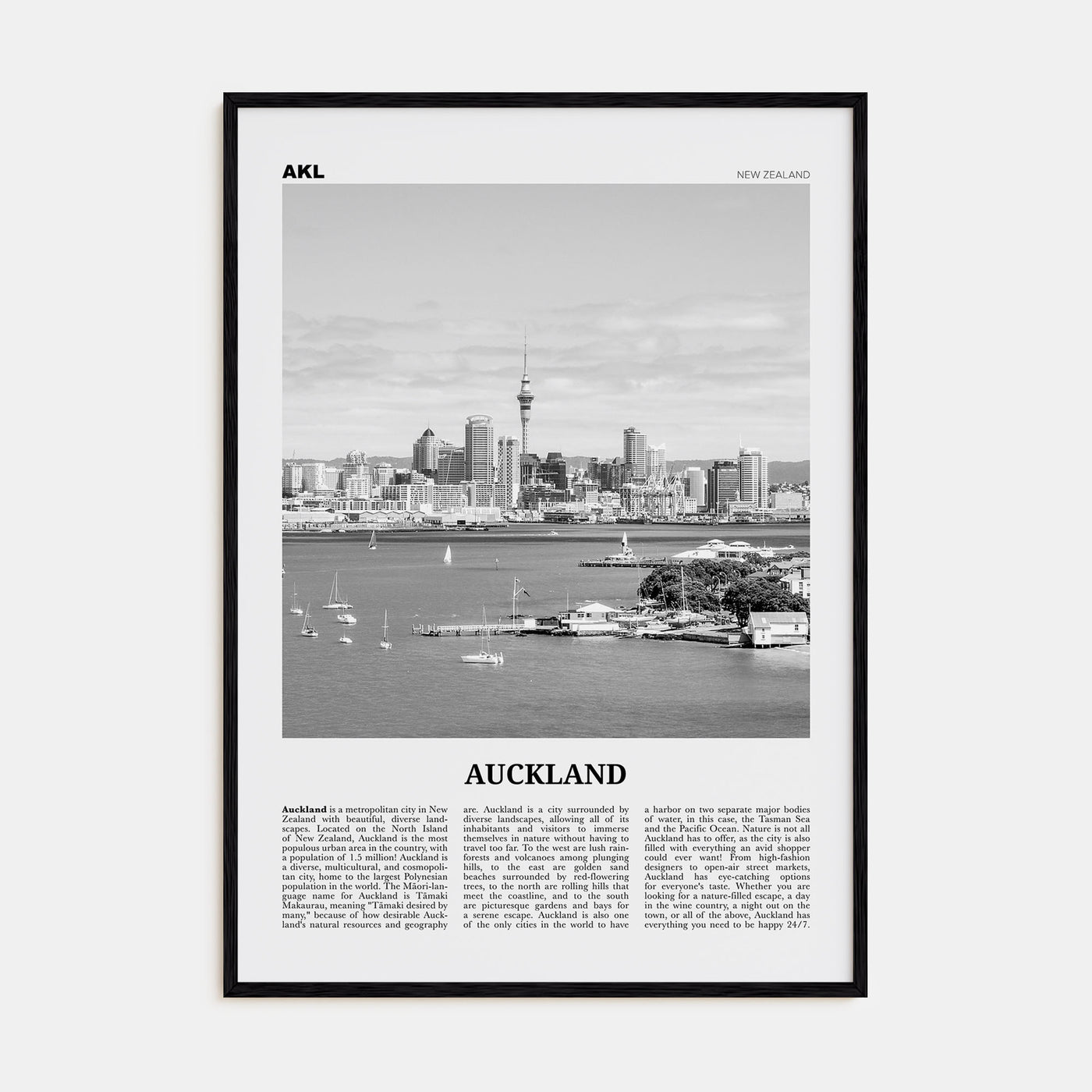 Auckland Travel B&W No 1 Poster