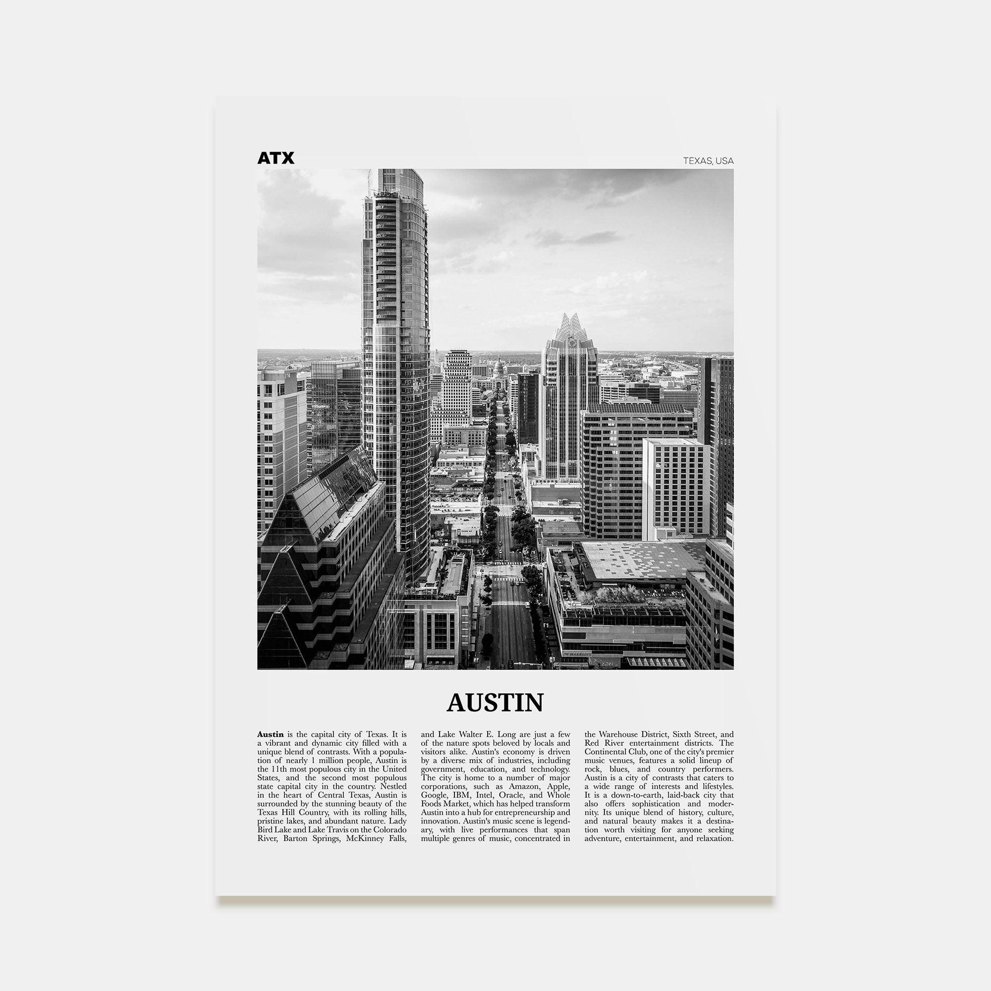 Austin Travel B&W No 2 Poster