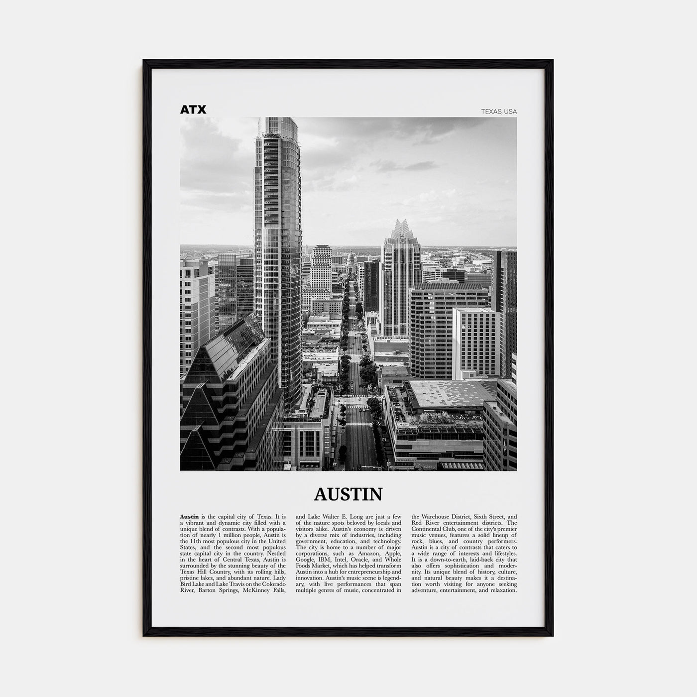 Austin Travel B&W No 2 Poster