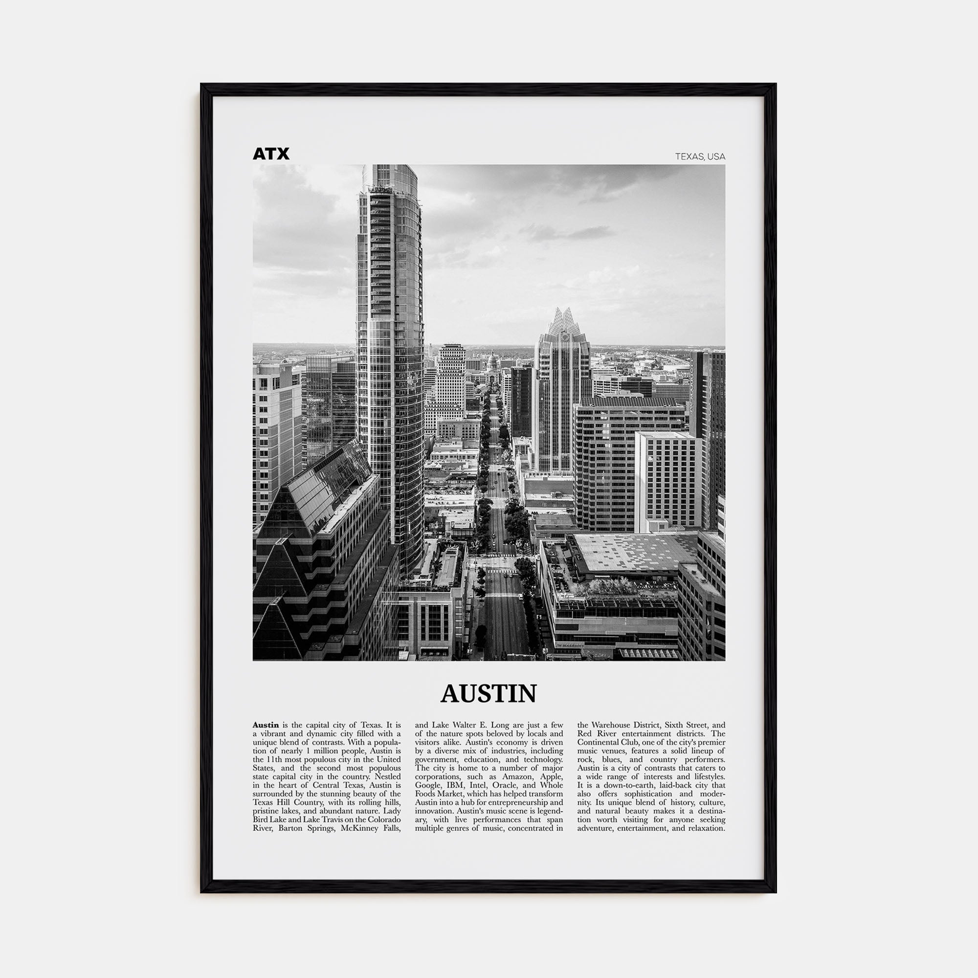 Austin Travel B&W No 2 Poster