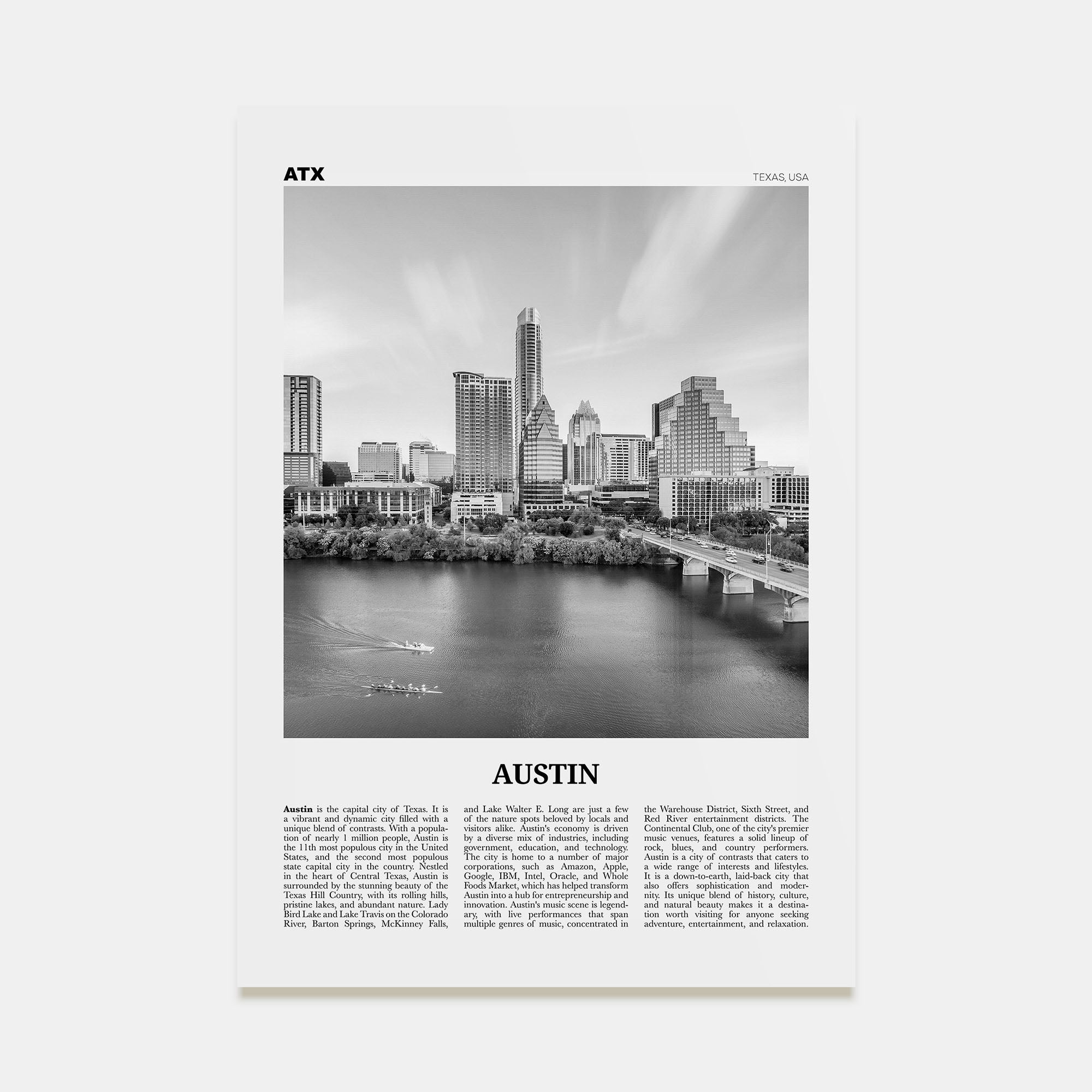 Austin Travel B&W No 3 Poster