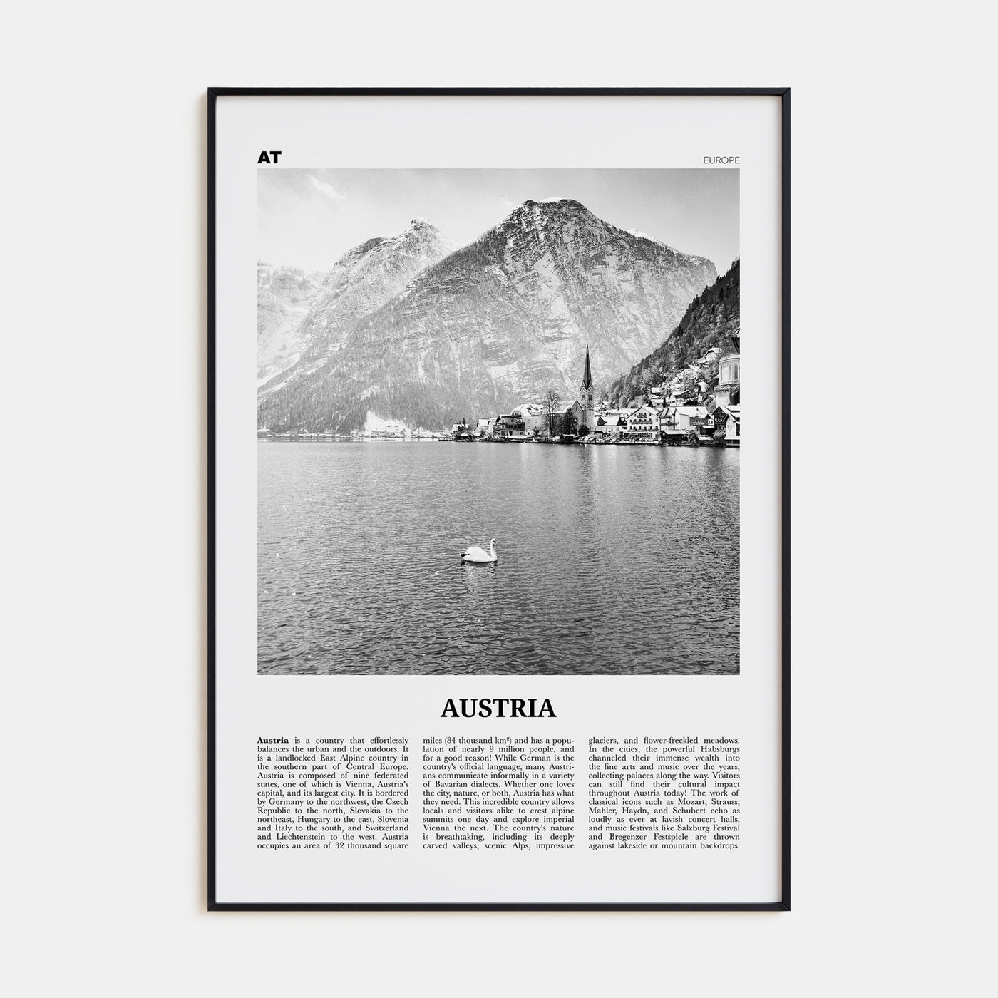 Austria Travel B&W Poster