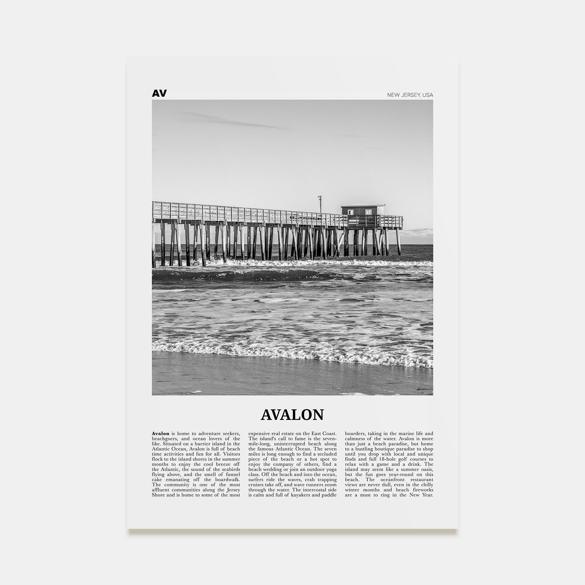 Avalon, New Jersey Travel B&W Poster