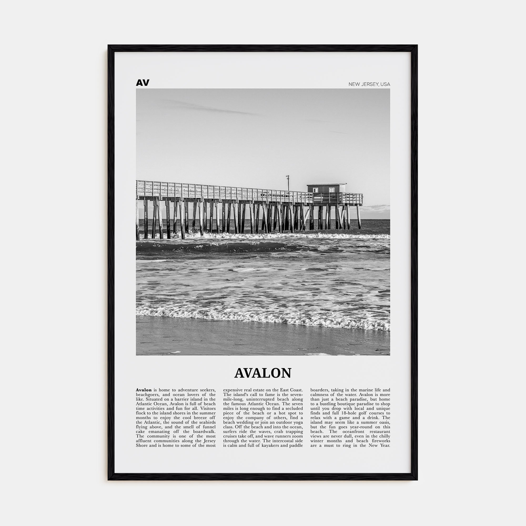Avalon, New Jersey Travel B&W Poster