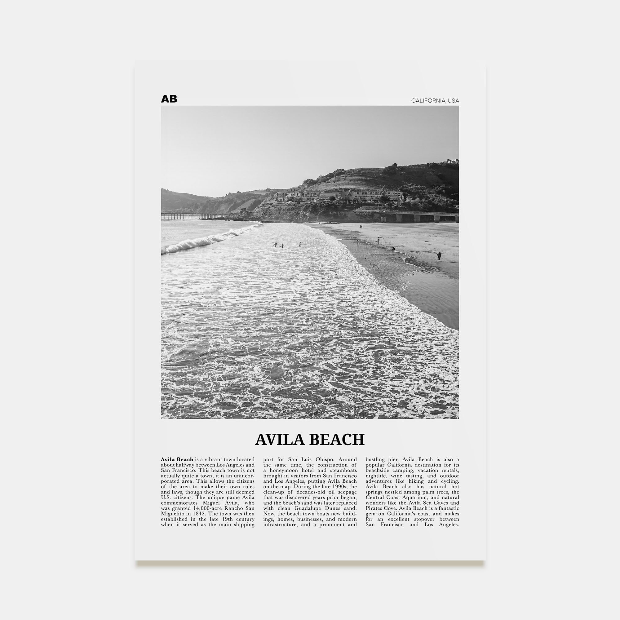 Avila Beach Travel B&W No 1 Poster