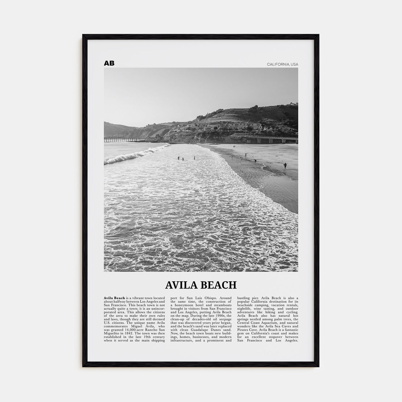 Avila Beach Travel B&W No 1 Poster