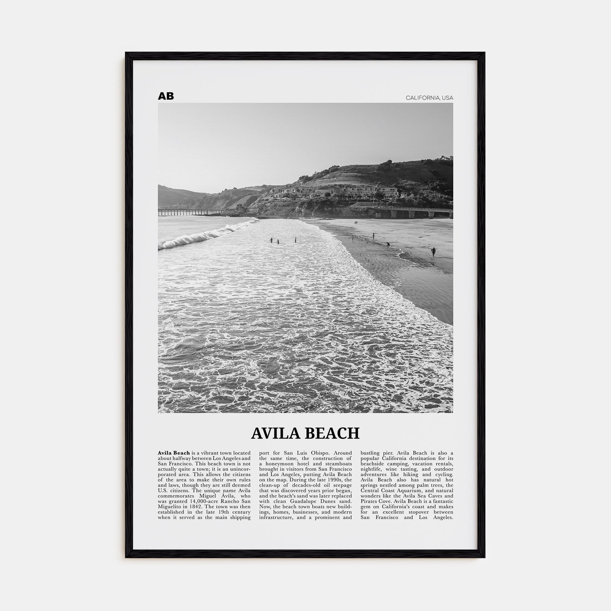 Avila Beach Travel B&W No 1 Poster