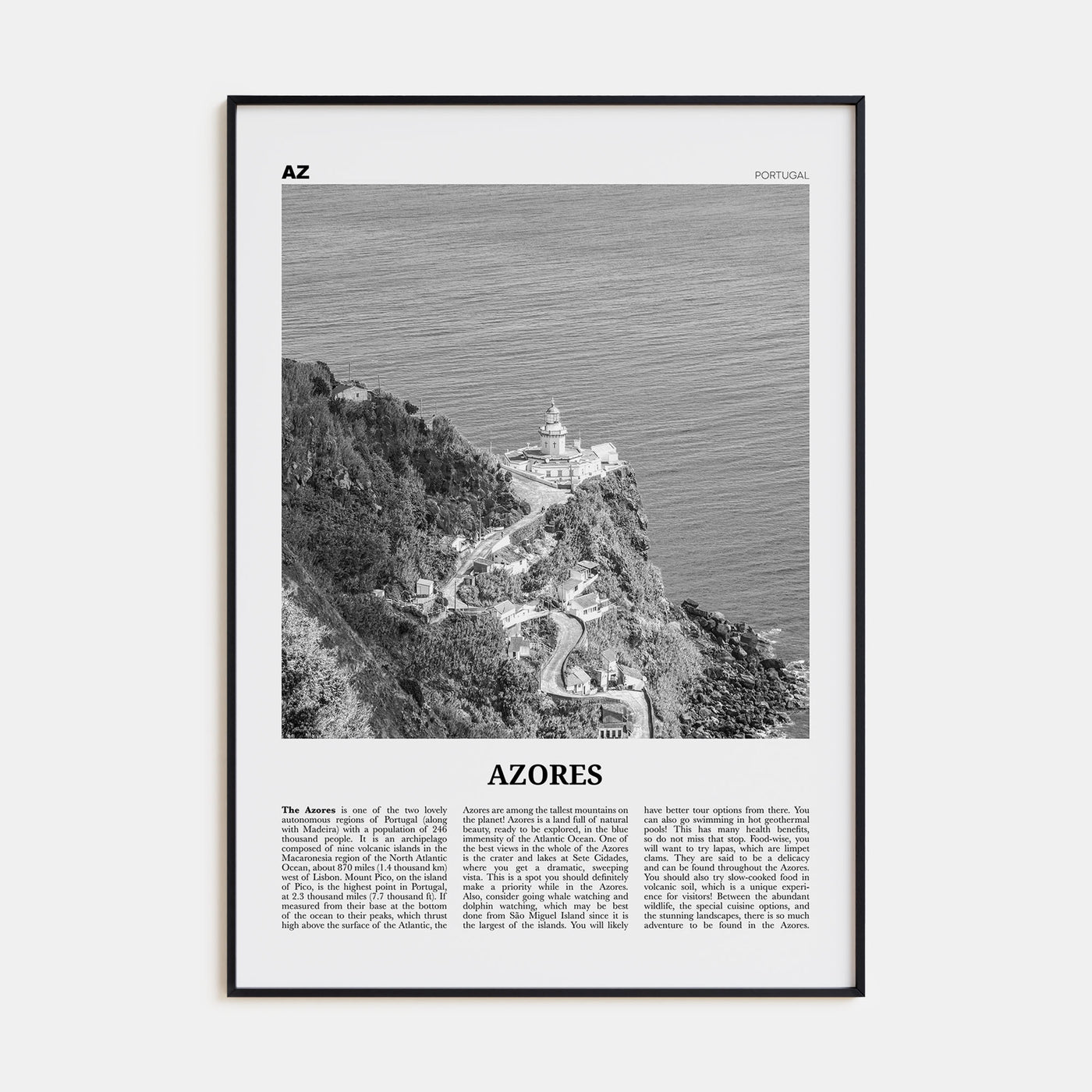 Azores Travel B&W Poster