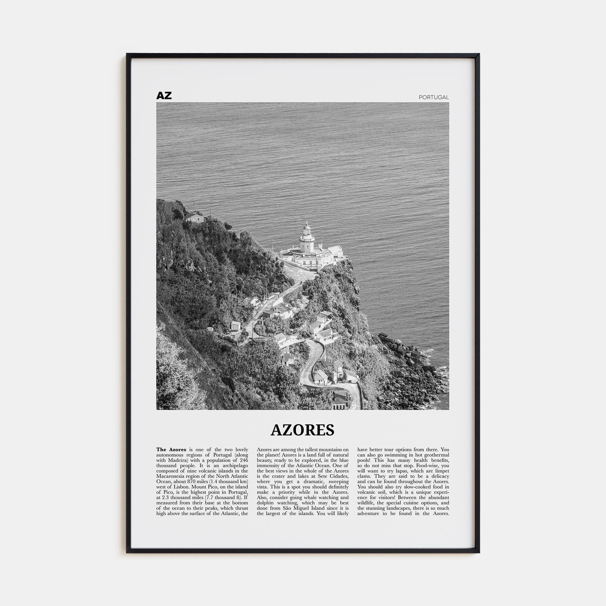 Azores Travel B&W Poster
