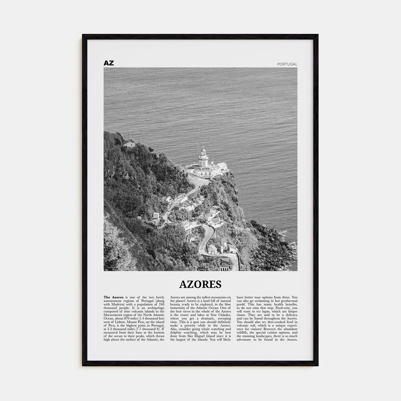 Azores Travel B&W Poster