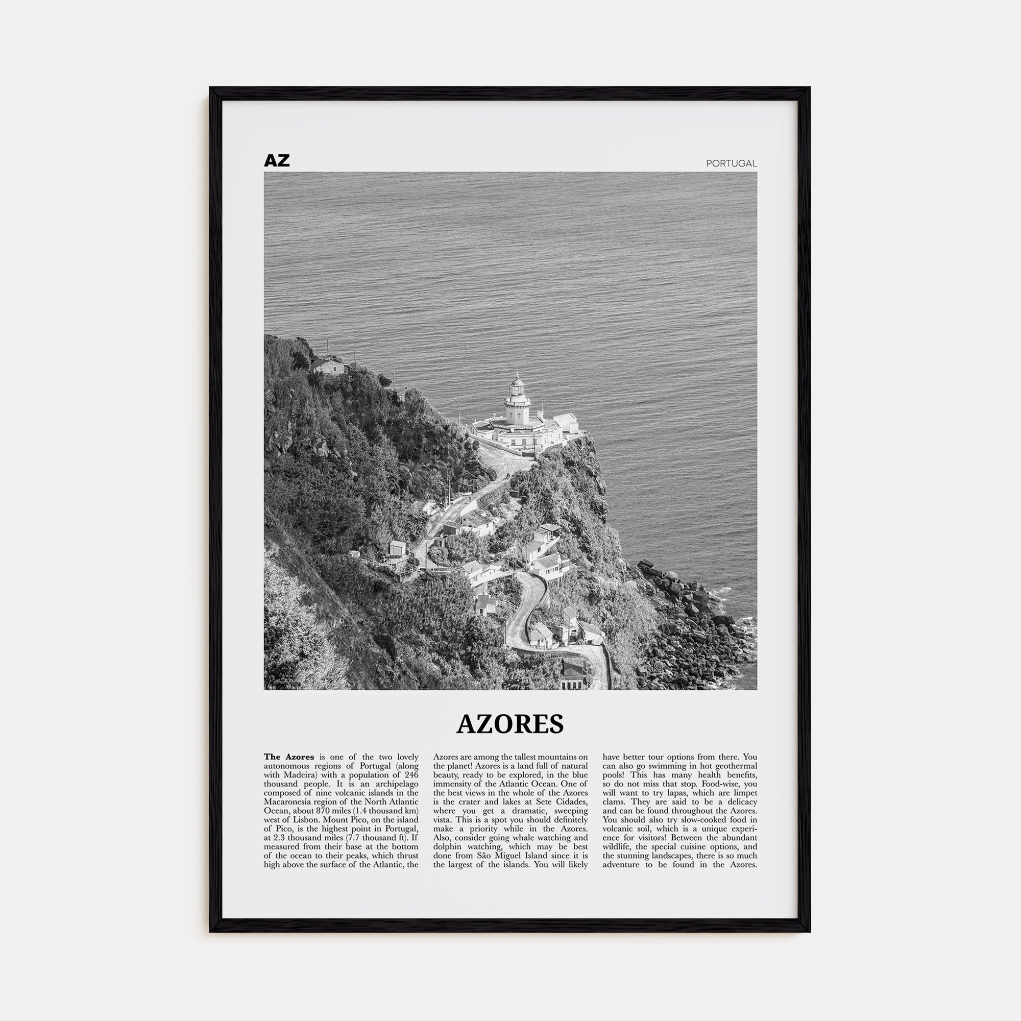 Azores Travel B&W Poster