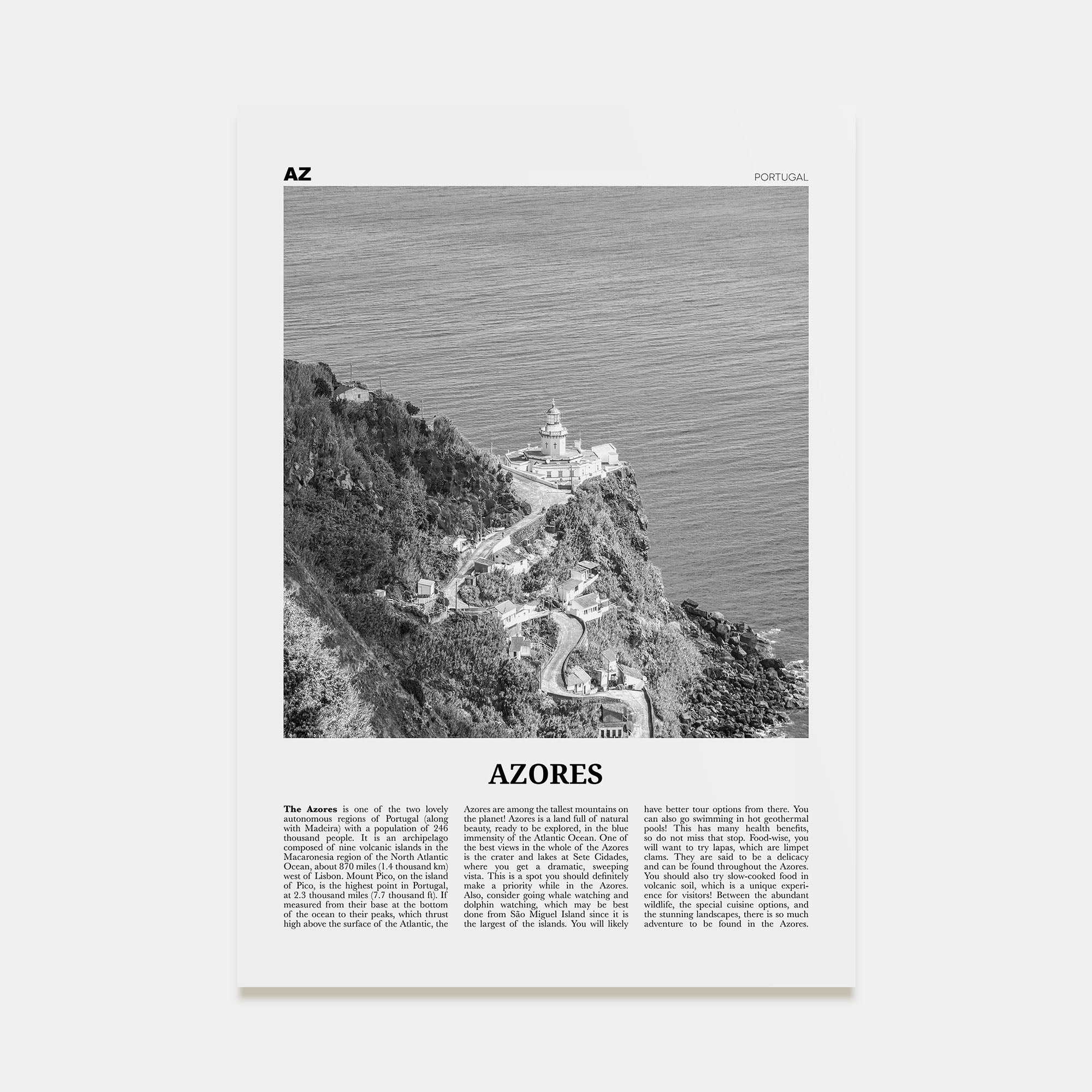 Azores Travel B&W Poster