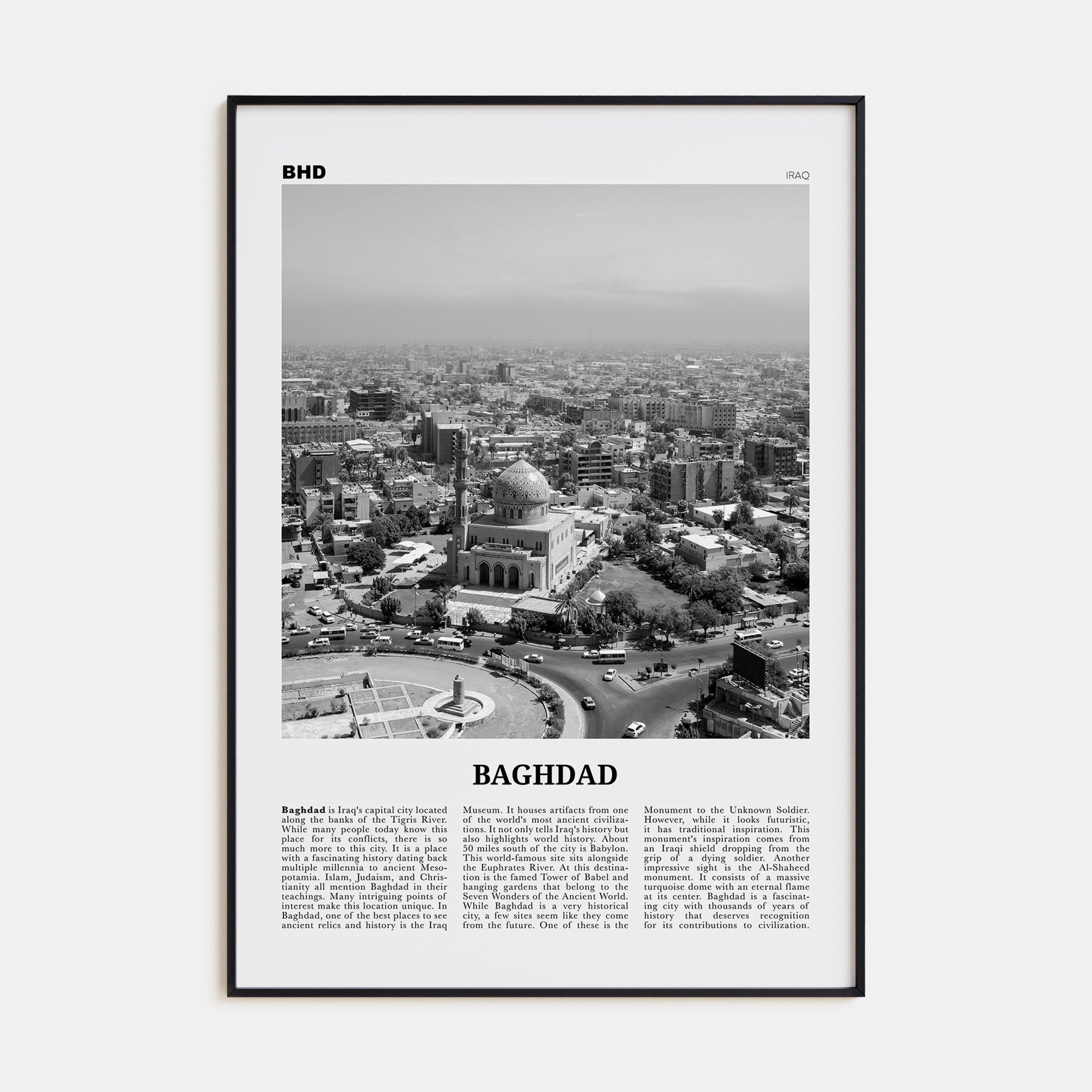 Baghdad Travel B&W Poster