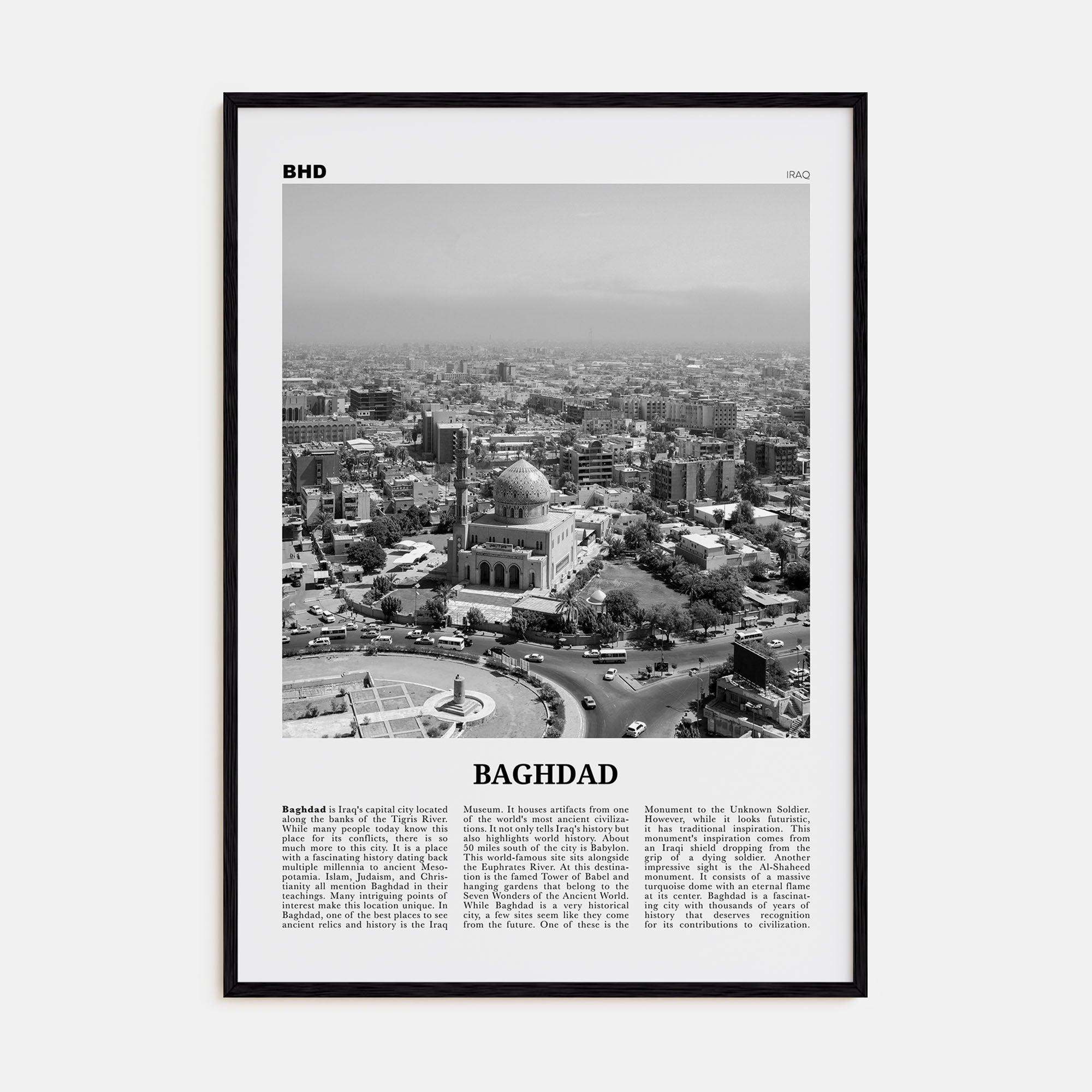 Baghdad Travel B&W Poster