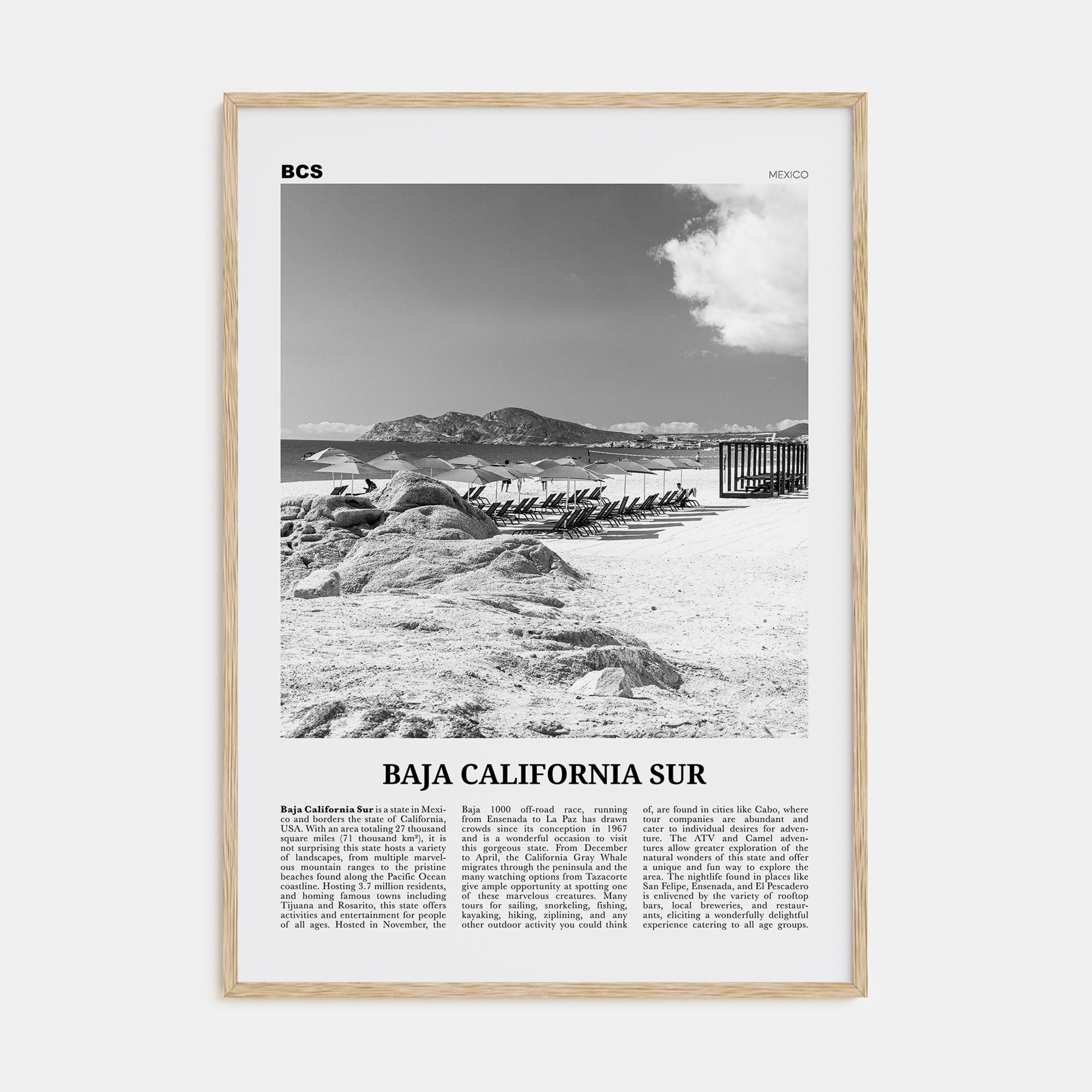 Baja California Sur Travel B&W Poster