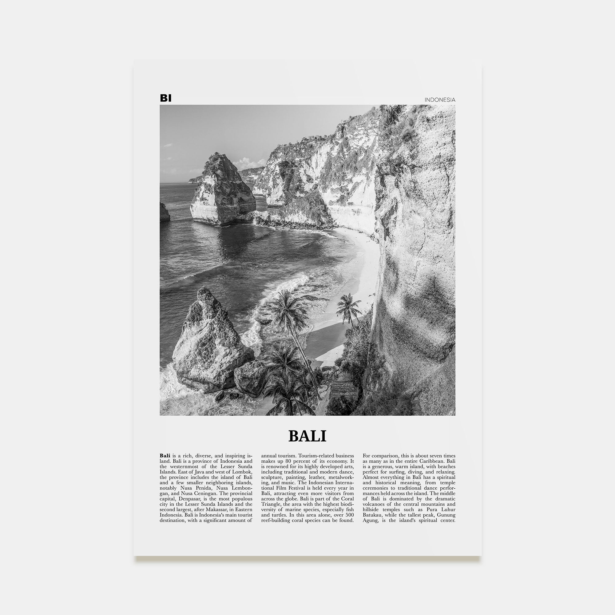 Bali Travel B&W No 1 Poster