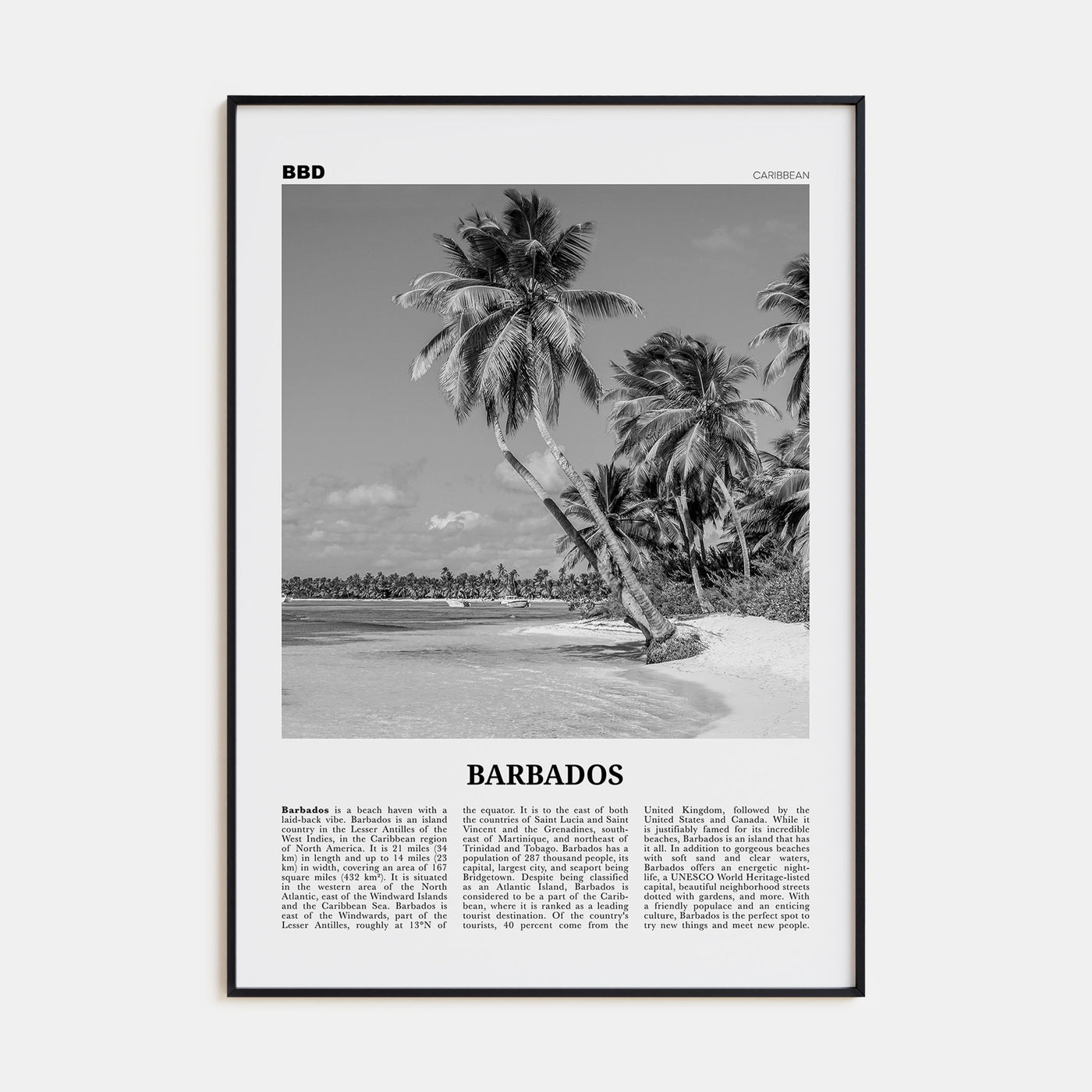 Barbados Travel B&W No 1 Poster