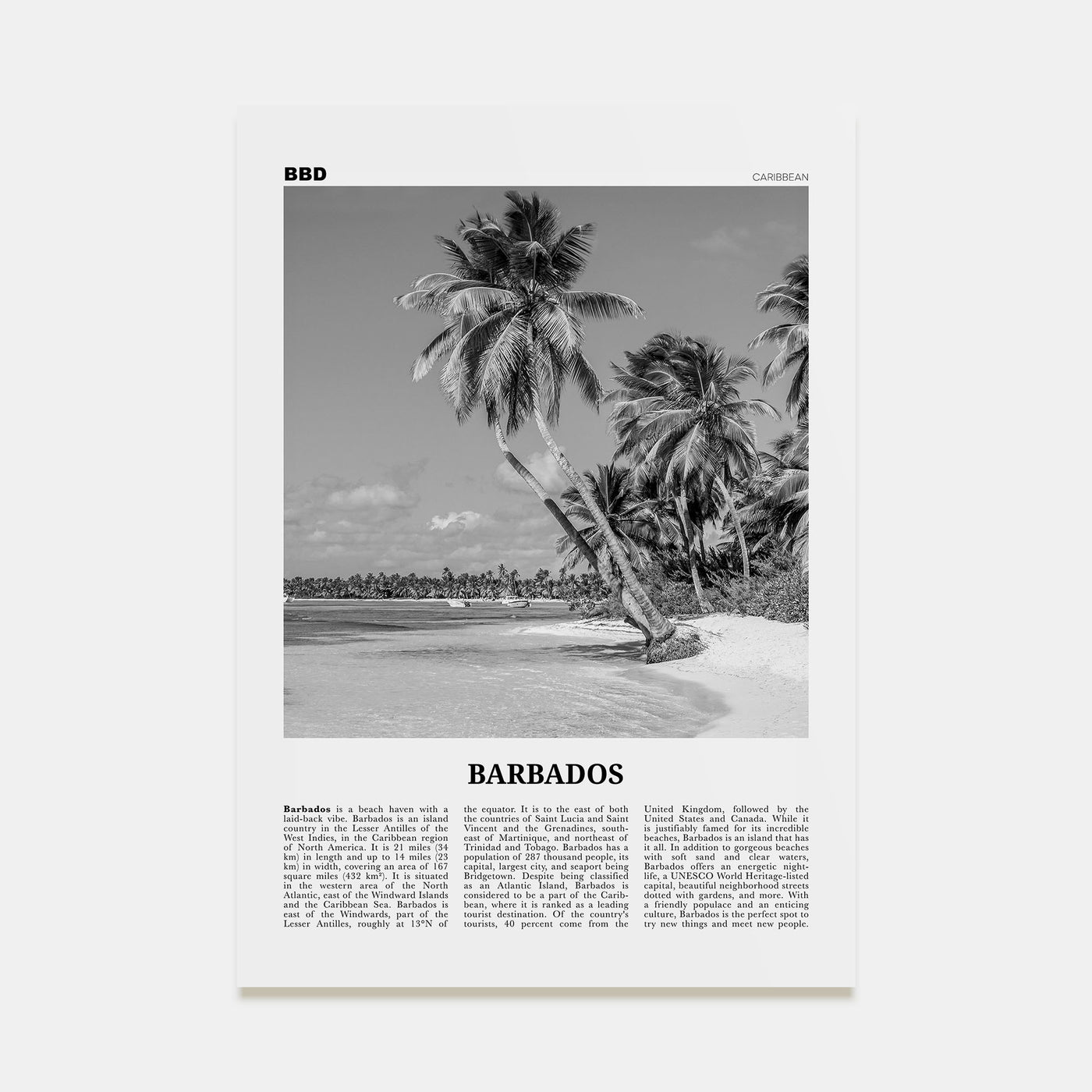Barbados Travel B&W No 1 Poster