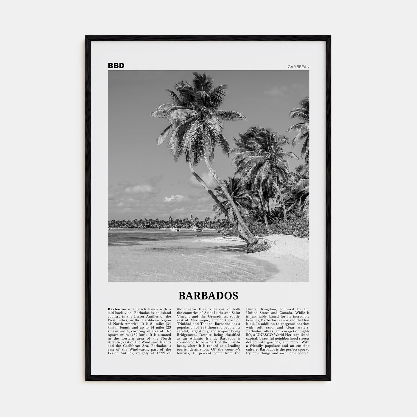 Barbados Travel B&W No 1 Poster