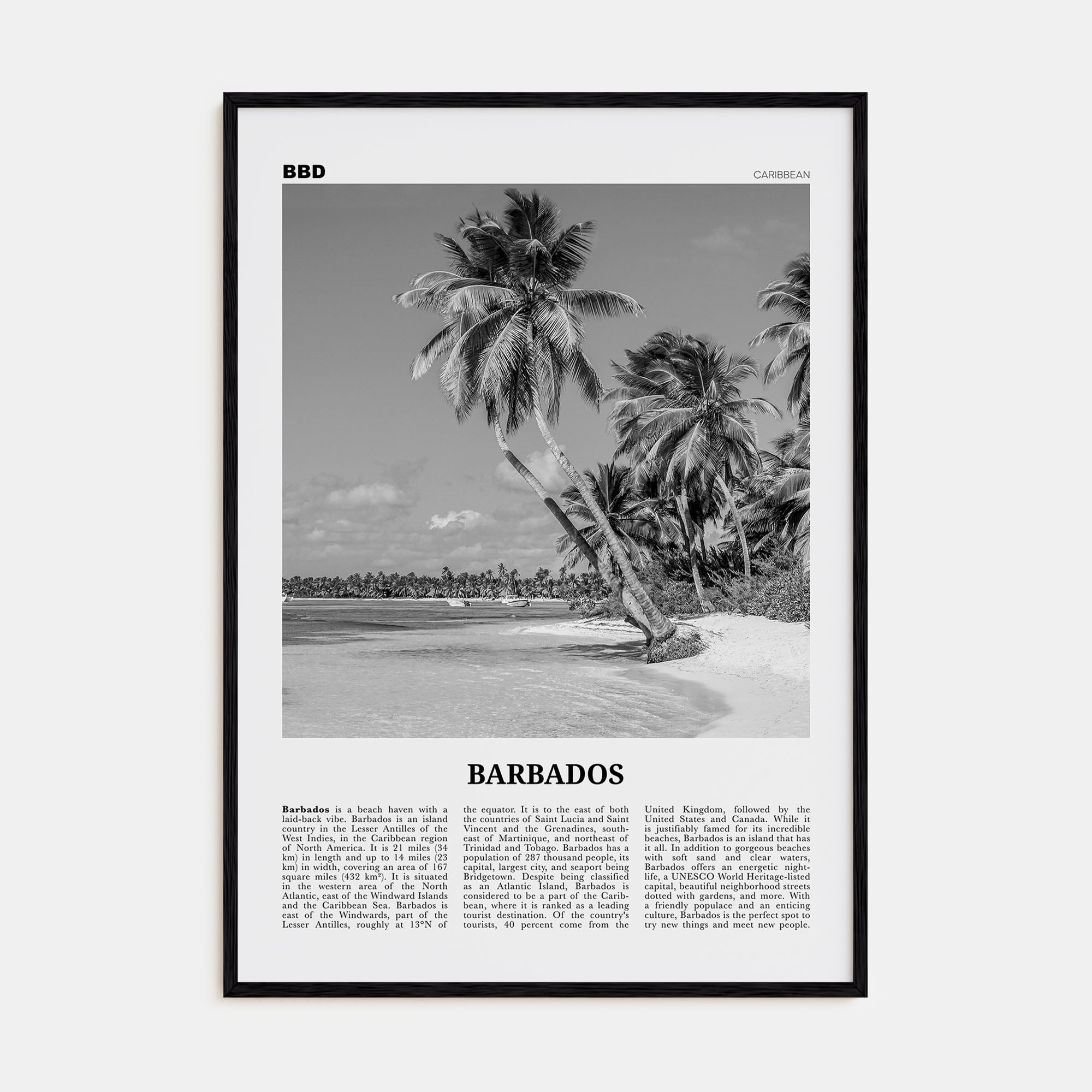Barbados Travel B&W No 1 Poster