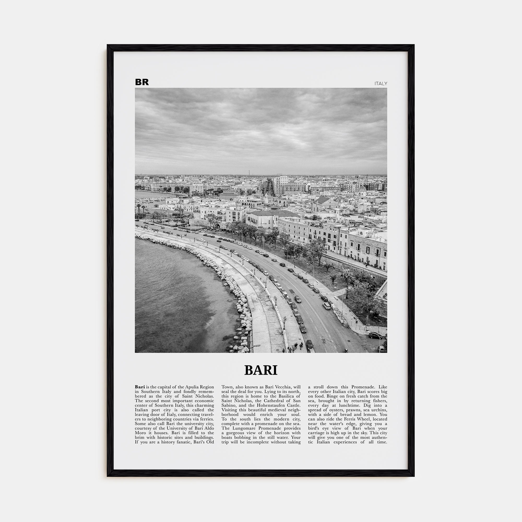 Bari Travel B&W Poster