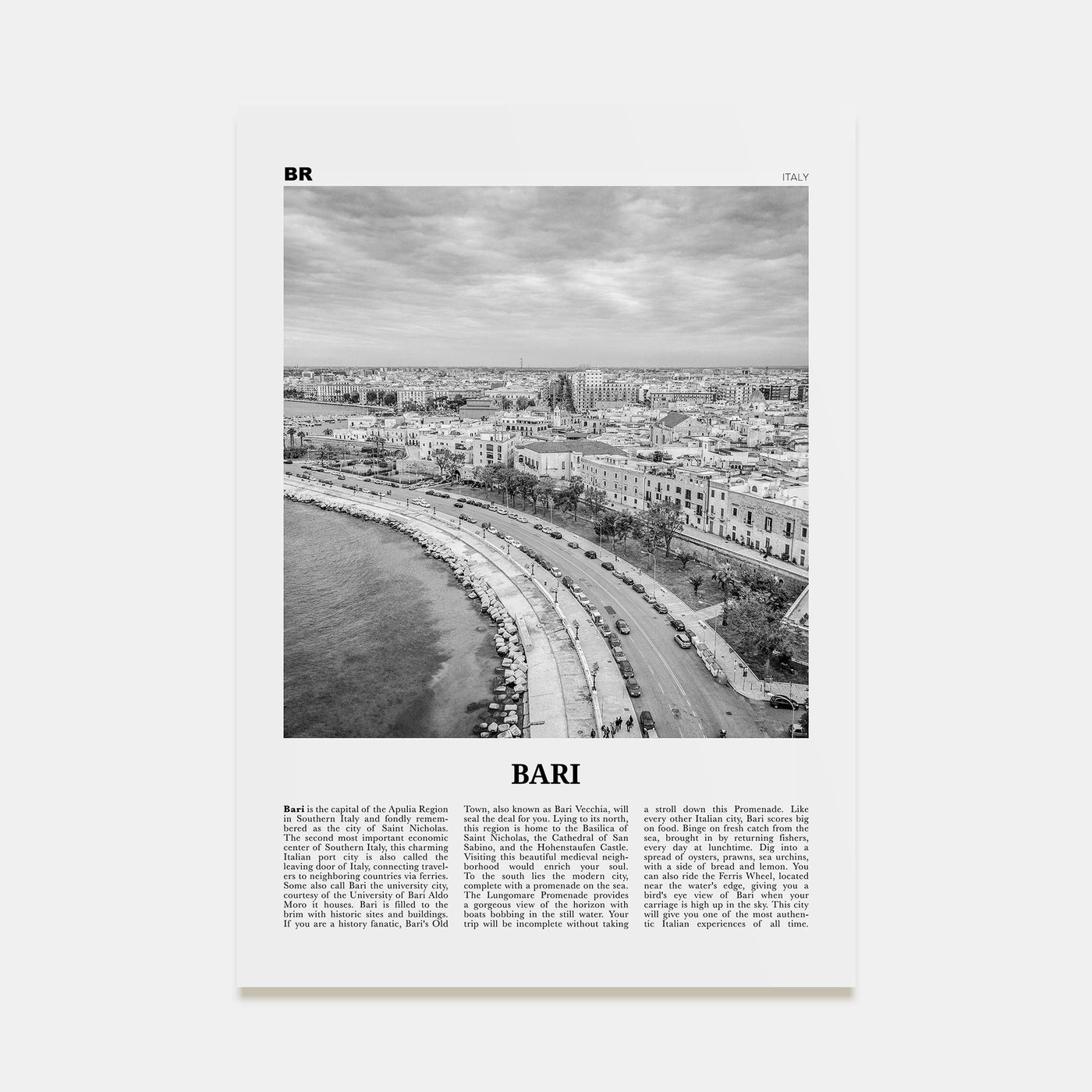 Bari Travel B&W Poster