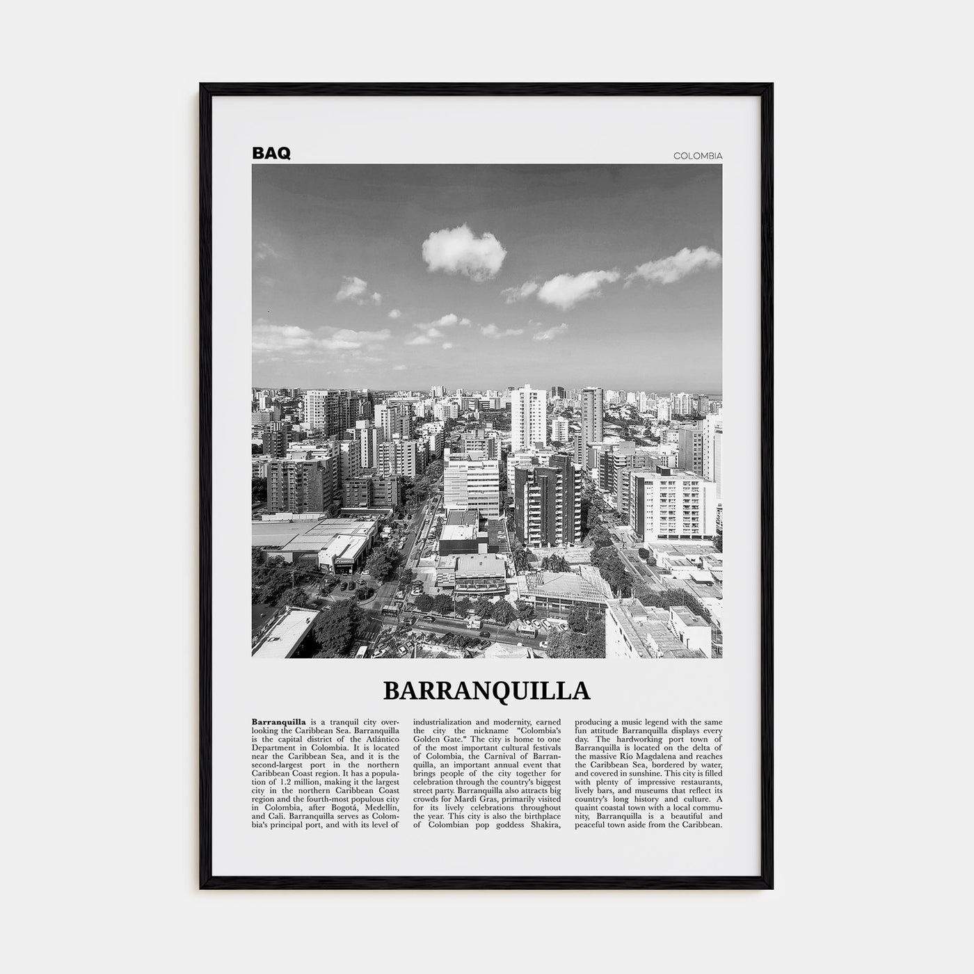 Barranquilla Travel B&W Poster