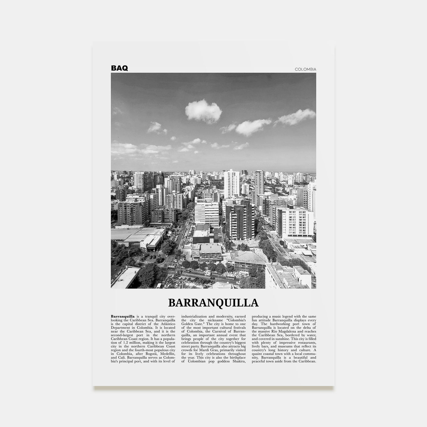 Barranquilla Travel B&W Poster