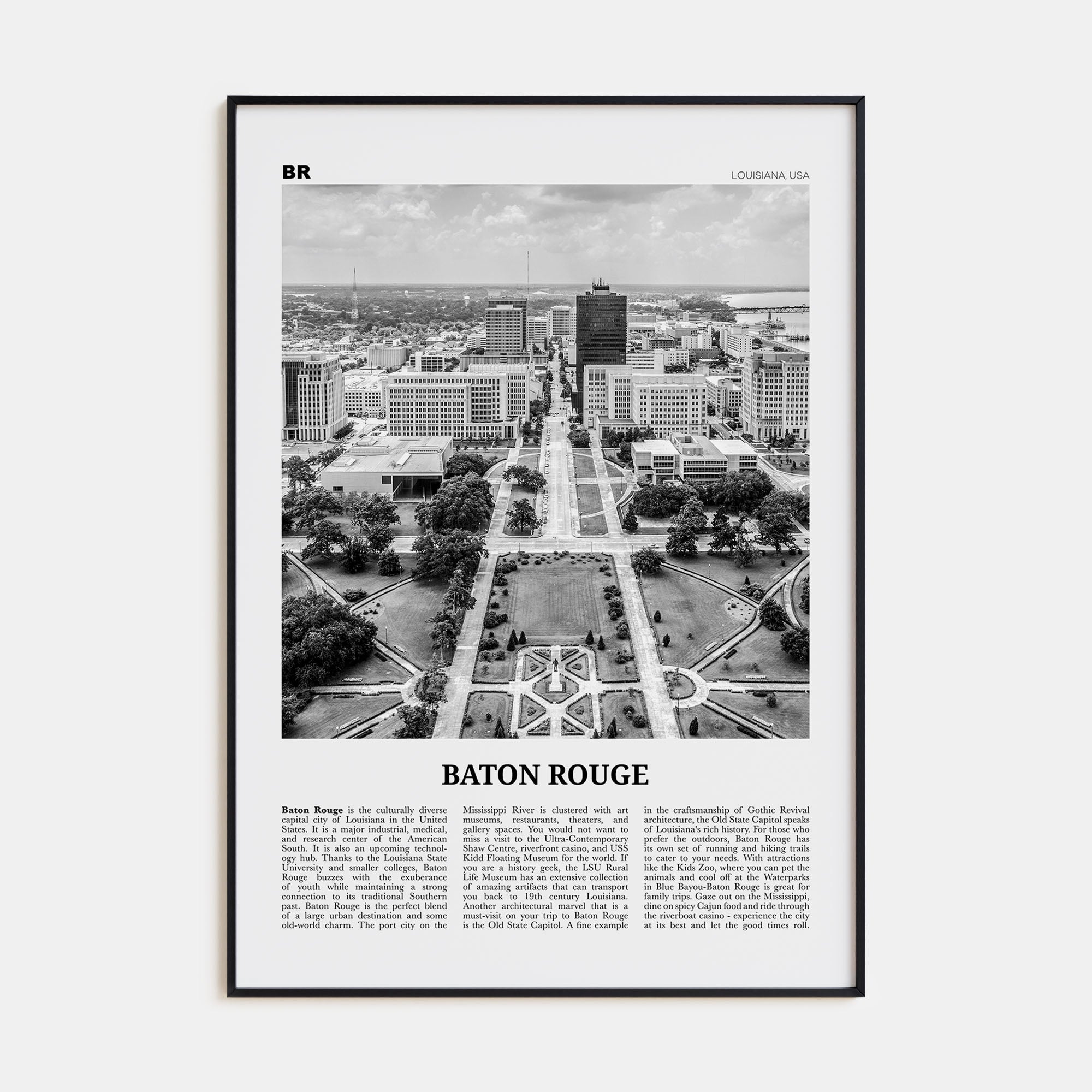 Baton Rouge Travel B&W Poster