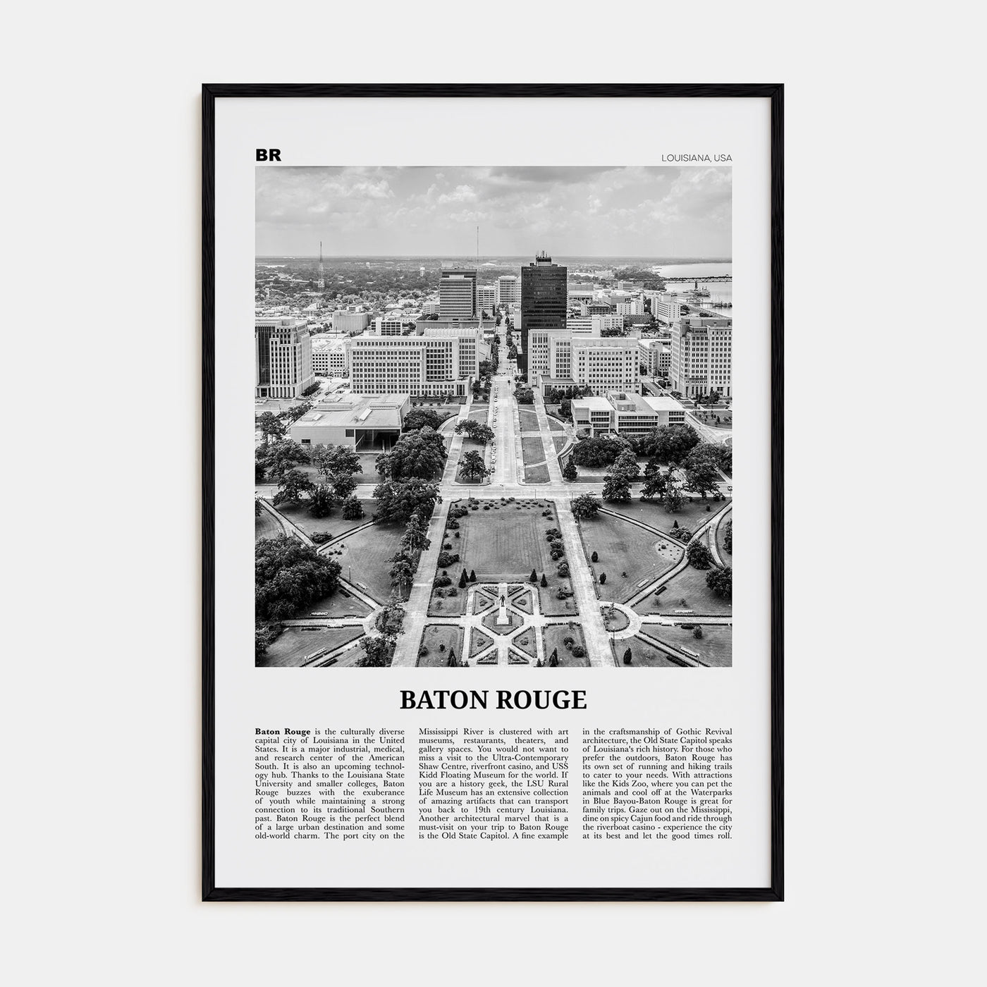 Baton Rouge Travel B&W Poster