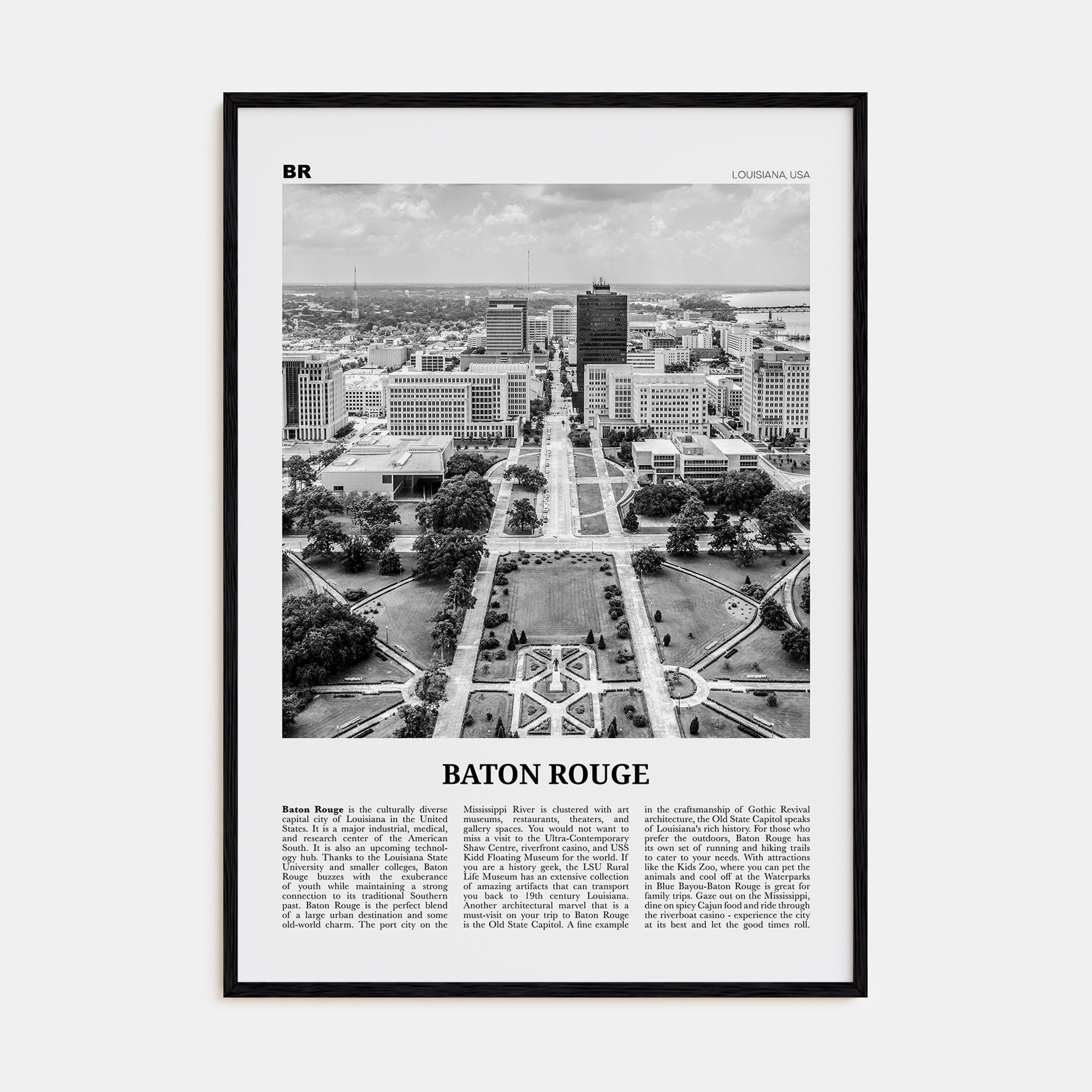 Baton Rouge Travel B&W Poster