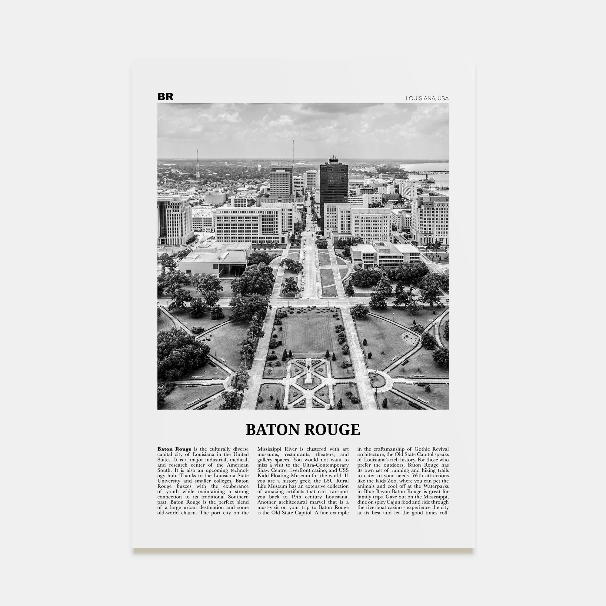 Baton Rouge Travel B&W Poster