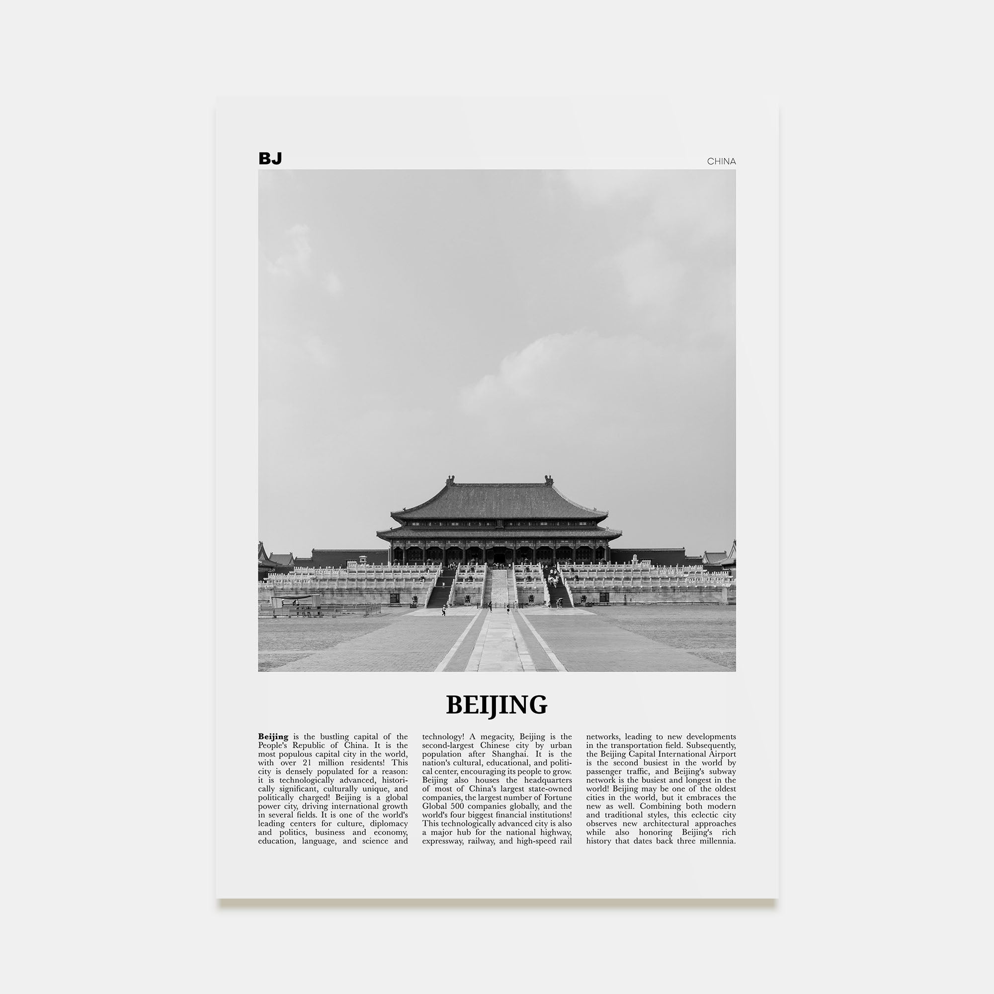 Beijing Travel B&W No 1 Poster