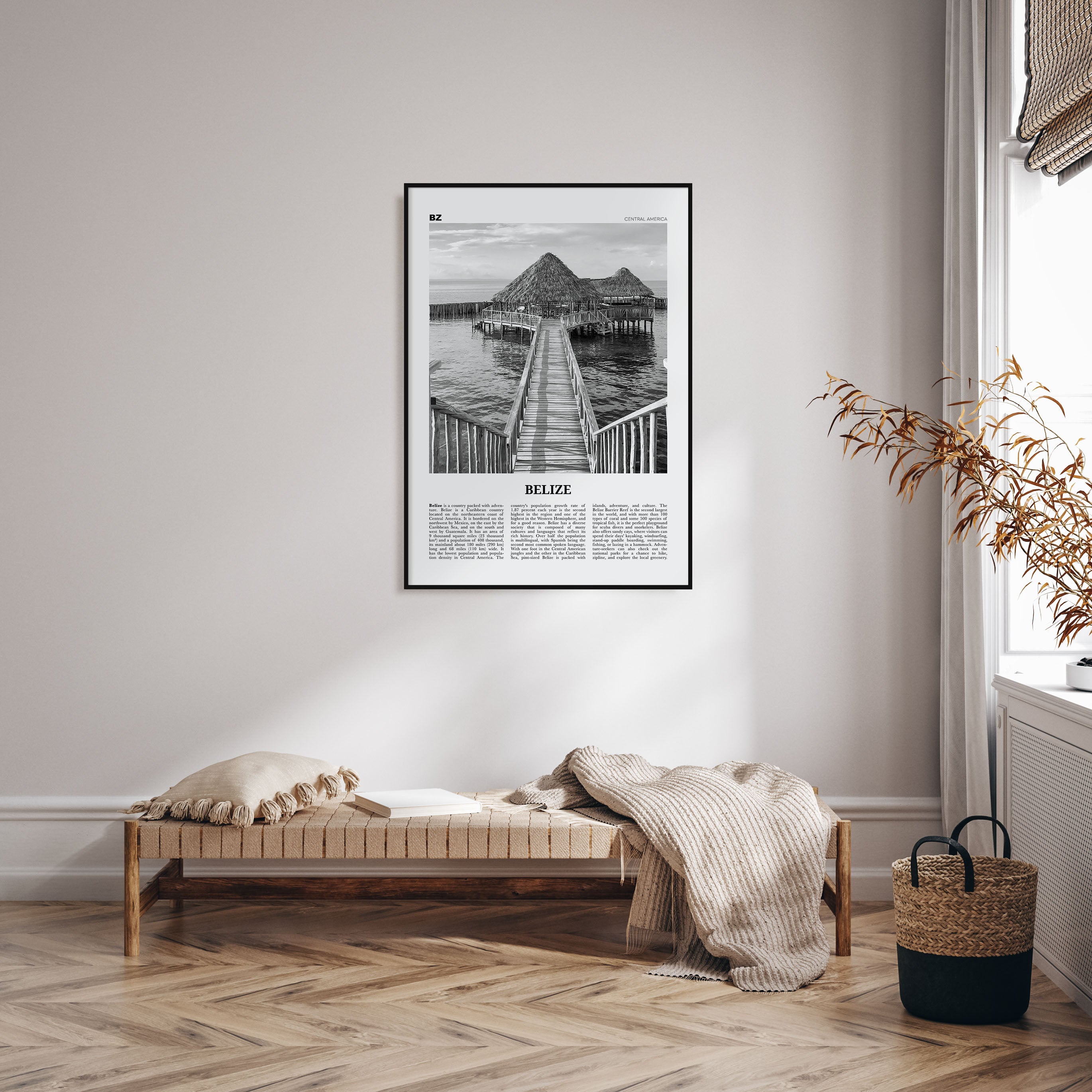 Belize Travel B&W Poster