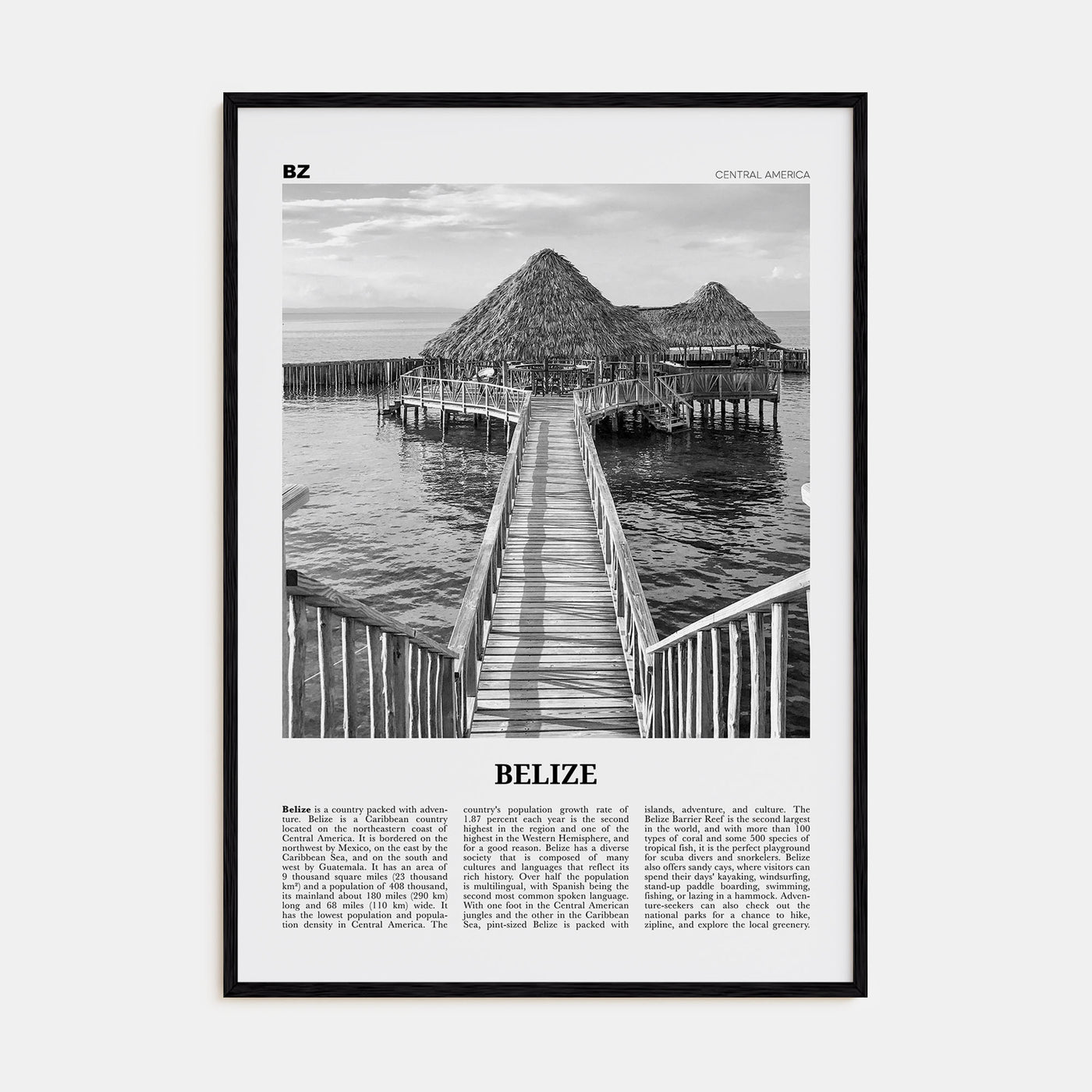 Belize Travel B&W Poster