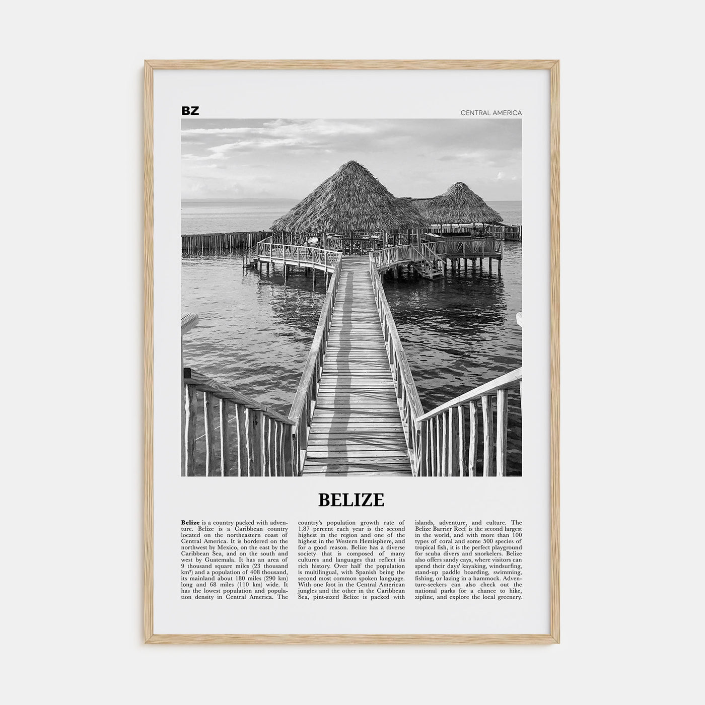 Belize Travel B&W Poster