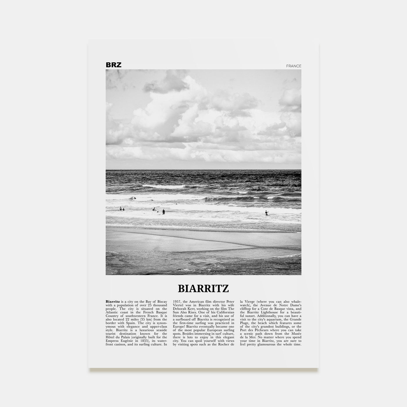 Biarritz Travel B&W Poster