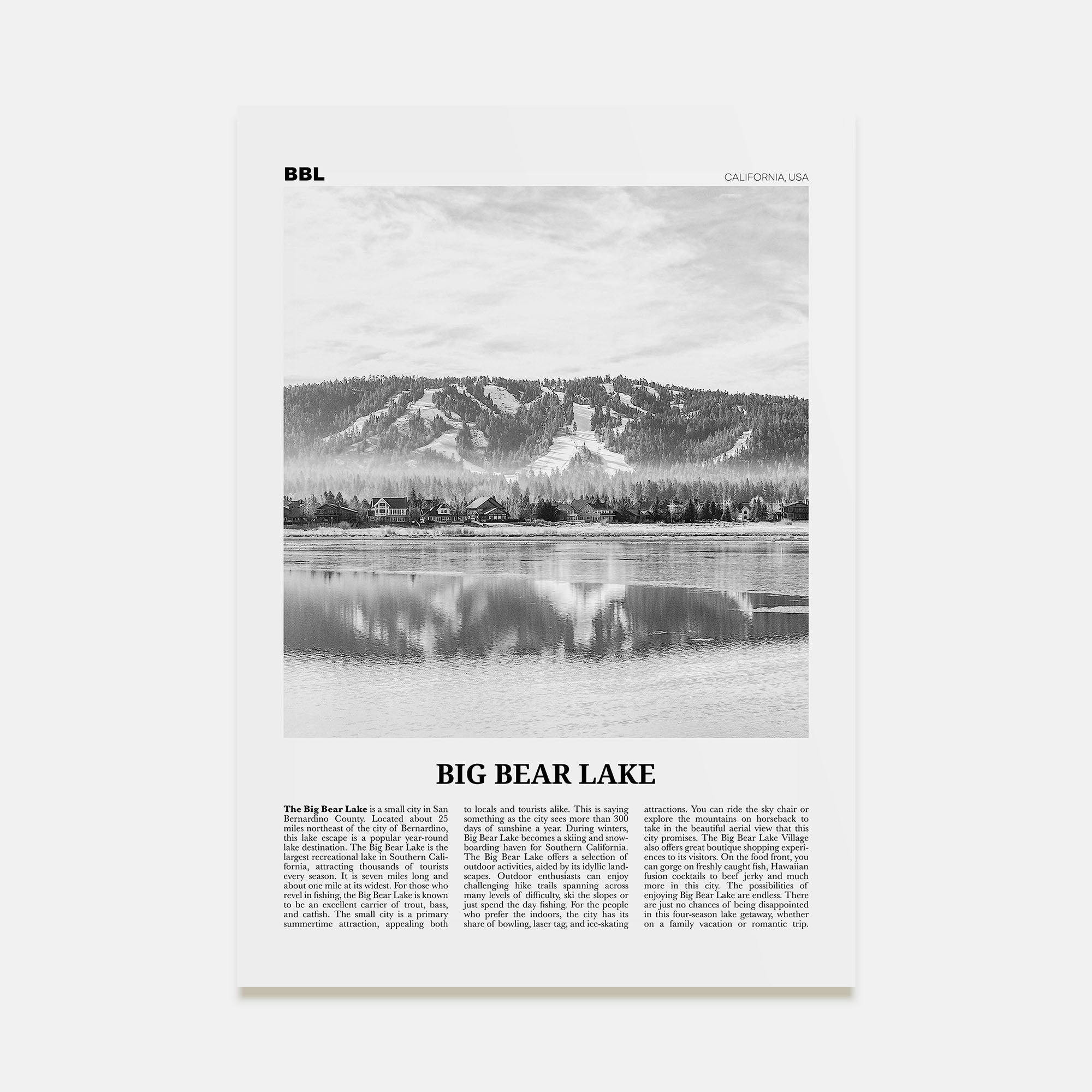Big Bear Lake Travel B&W No 1 Poster