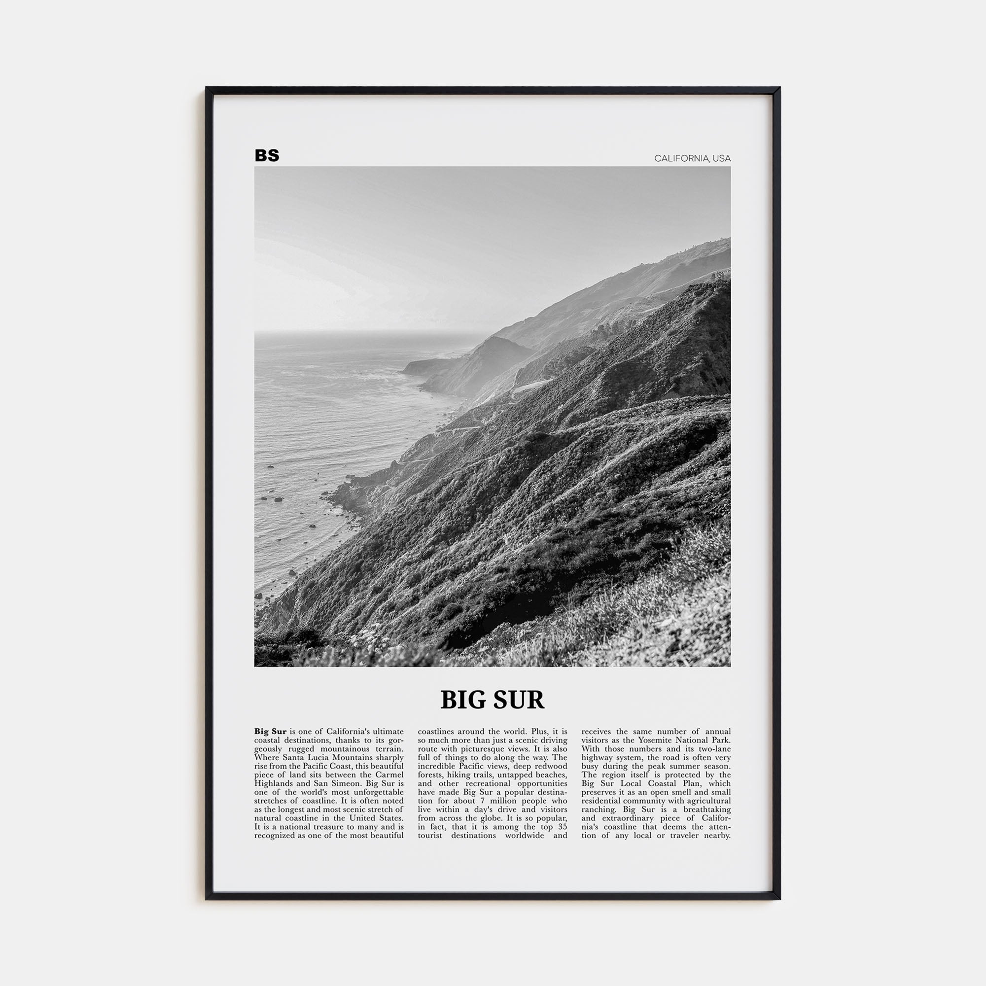 Big Sur Travel B&W No 2 Poster