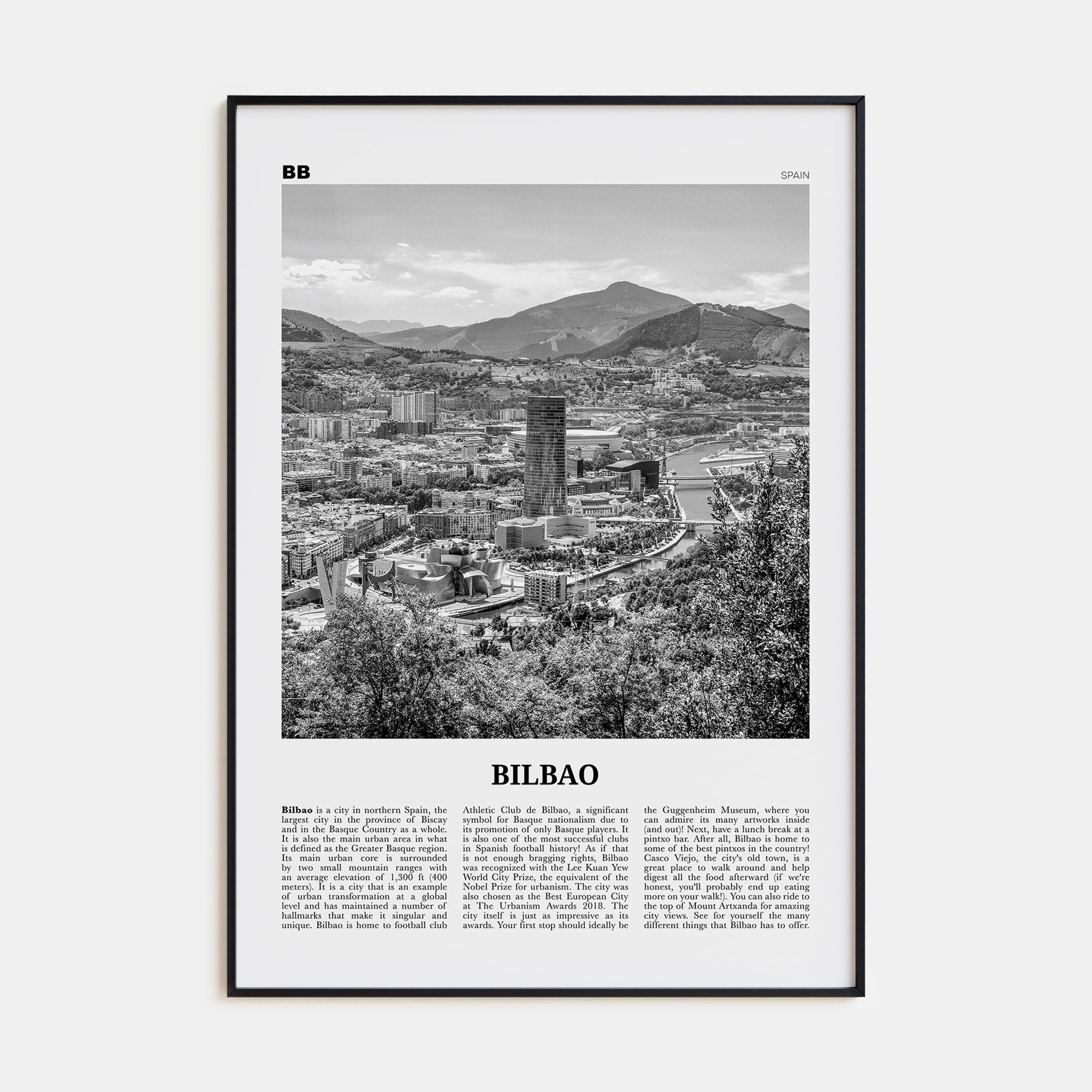 Bilbao Travel B&W Poster